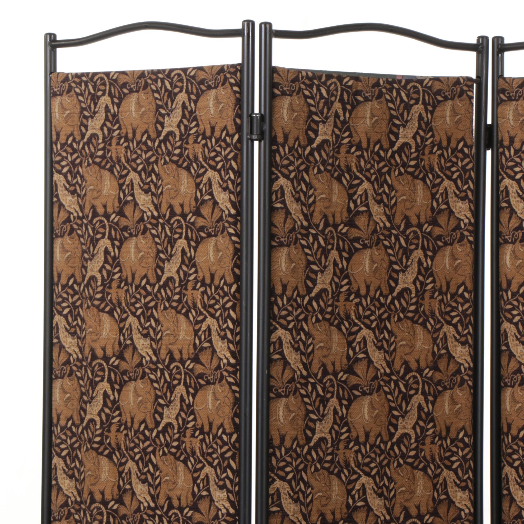 Pair of Metal Rod and Hanging Fabric Three-Panel Folding Room Screens