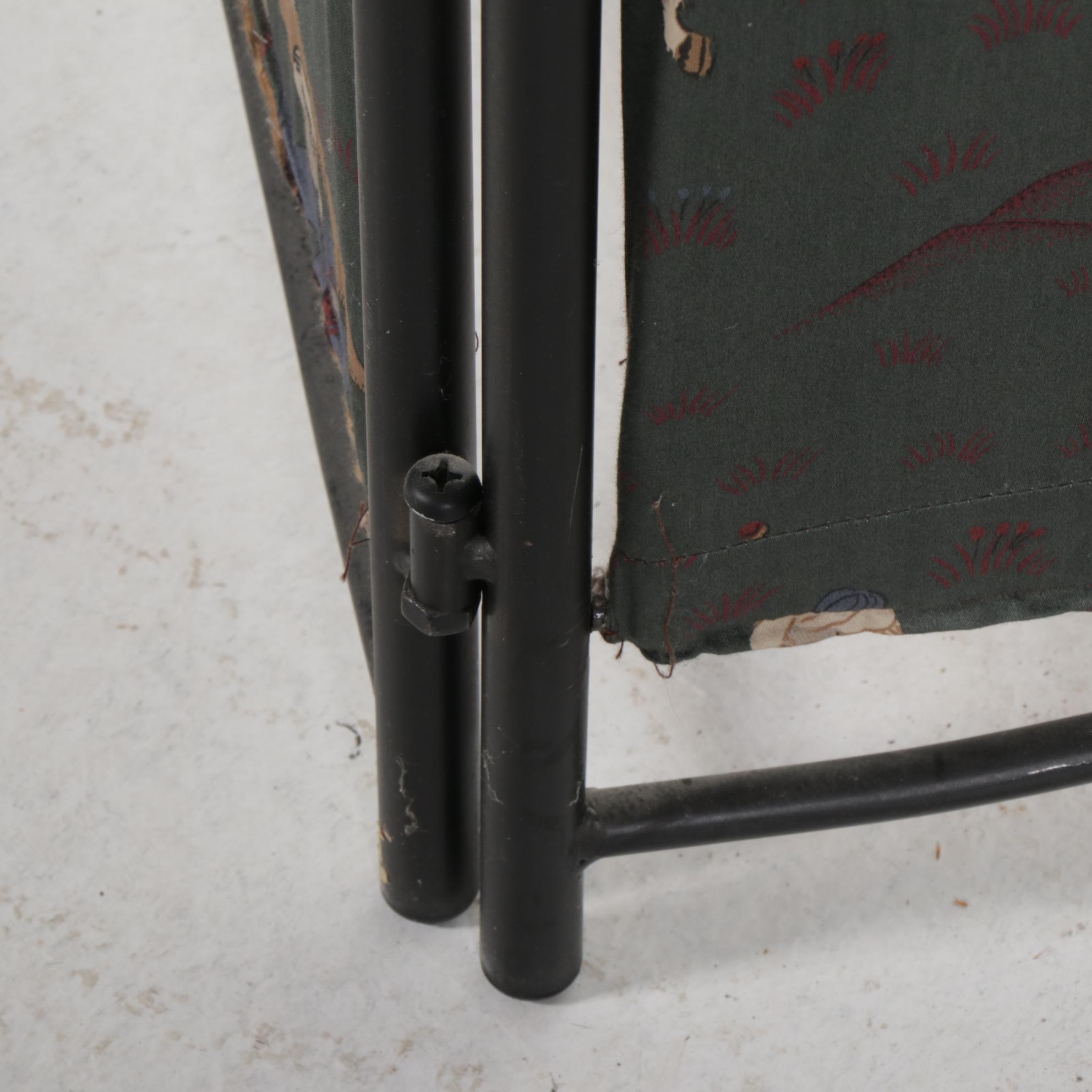 Pair of Metal Rod and Hanging Fabric Three-Panel Folding Room Screens