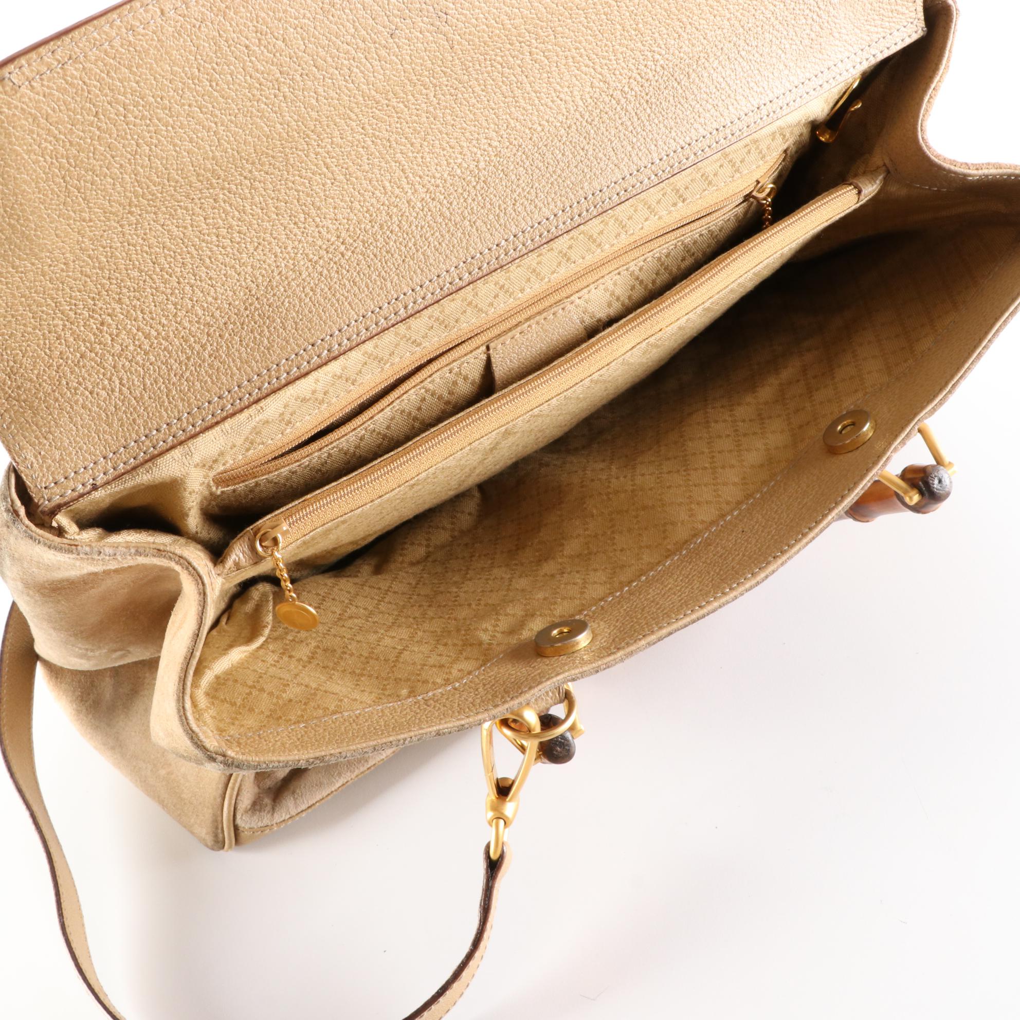 Gucci Bamboo Handle Bag in Suede and Leather with Detachable Strap
