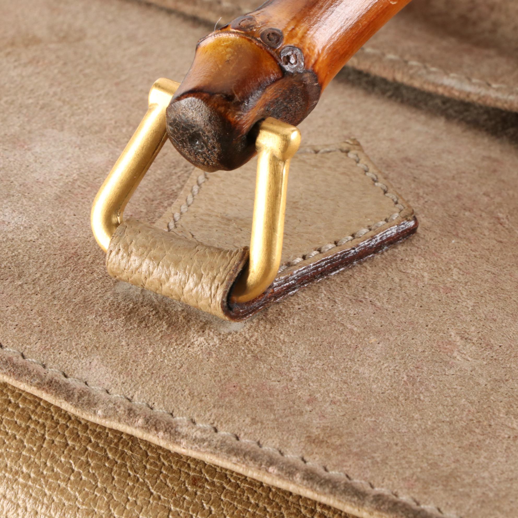 Gucci Bamboo Handle Bag in Suede and Leather with Detachable Strap