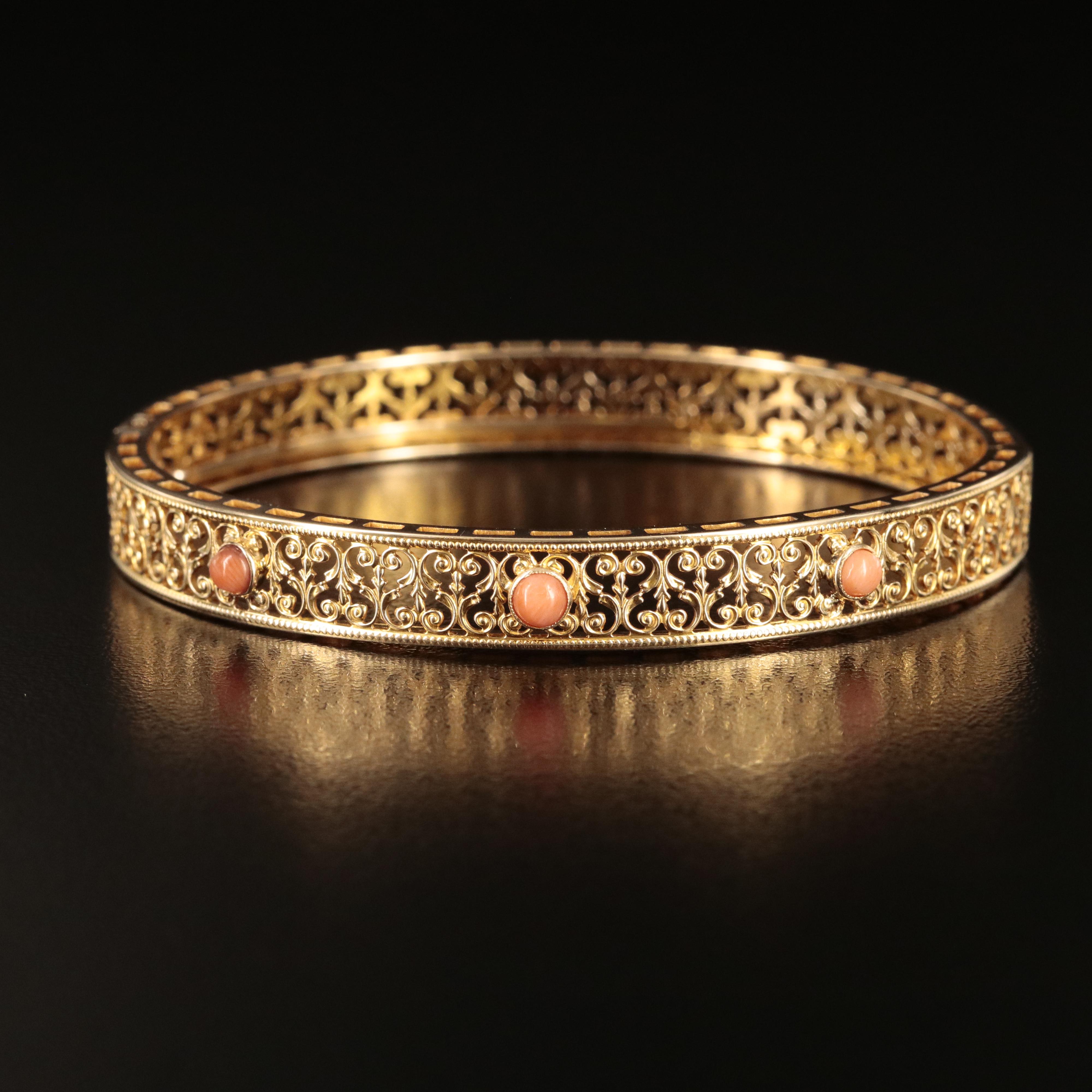 14K Coral Openwork Hinged Bangle
