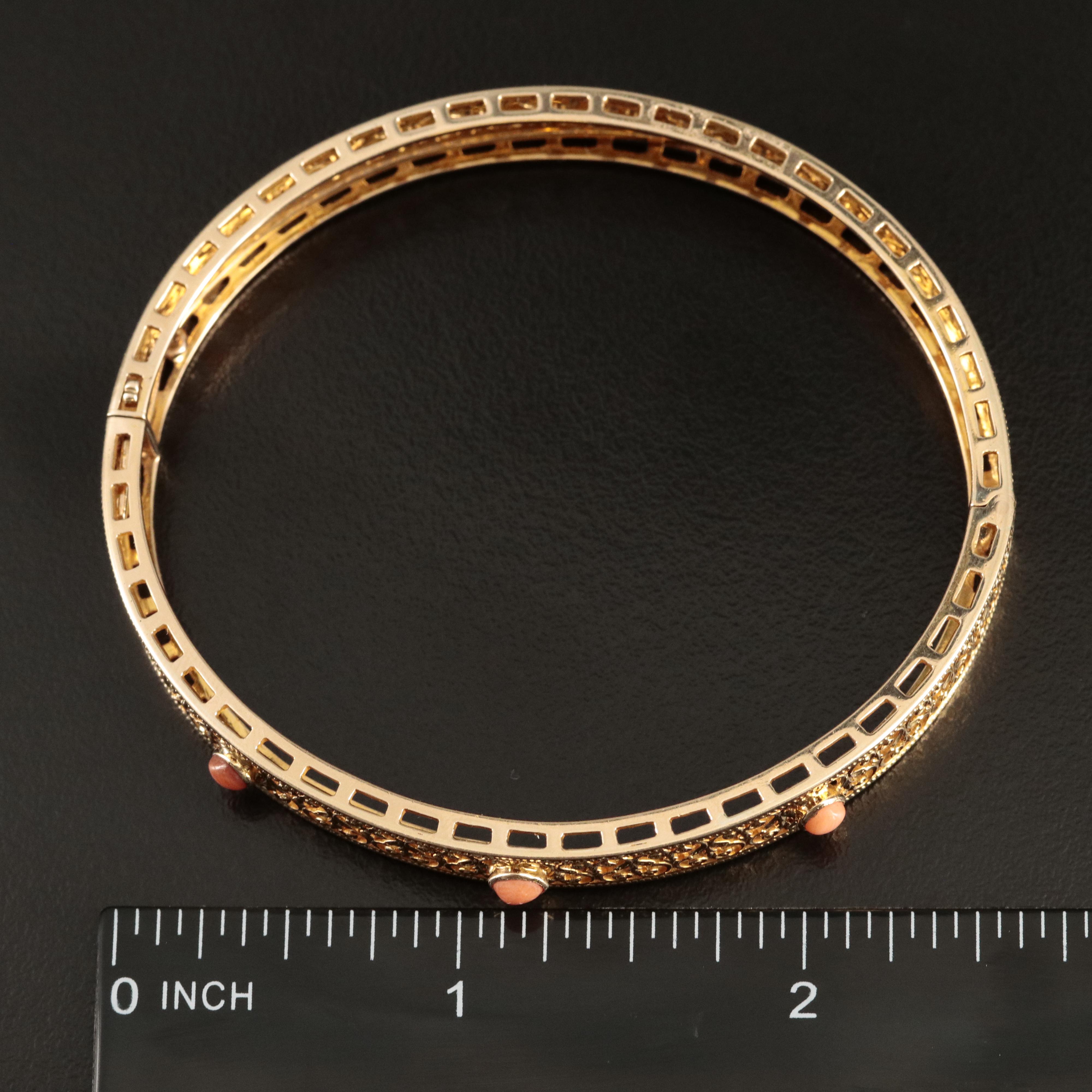 14K Coral Openwork Hinged Bangle