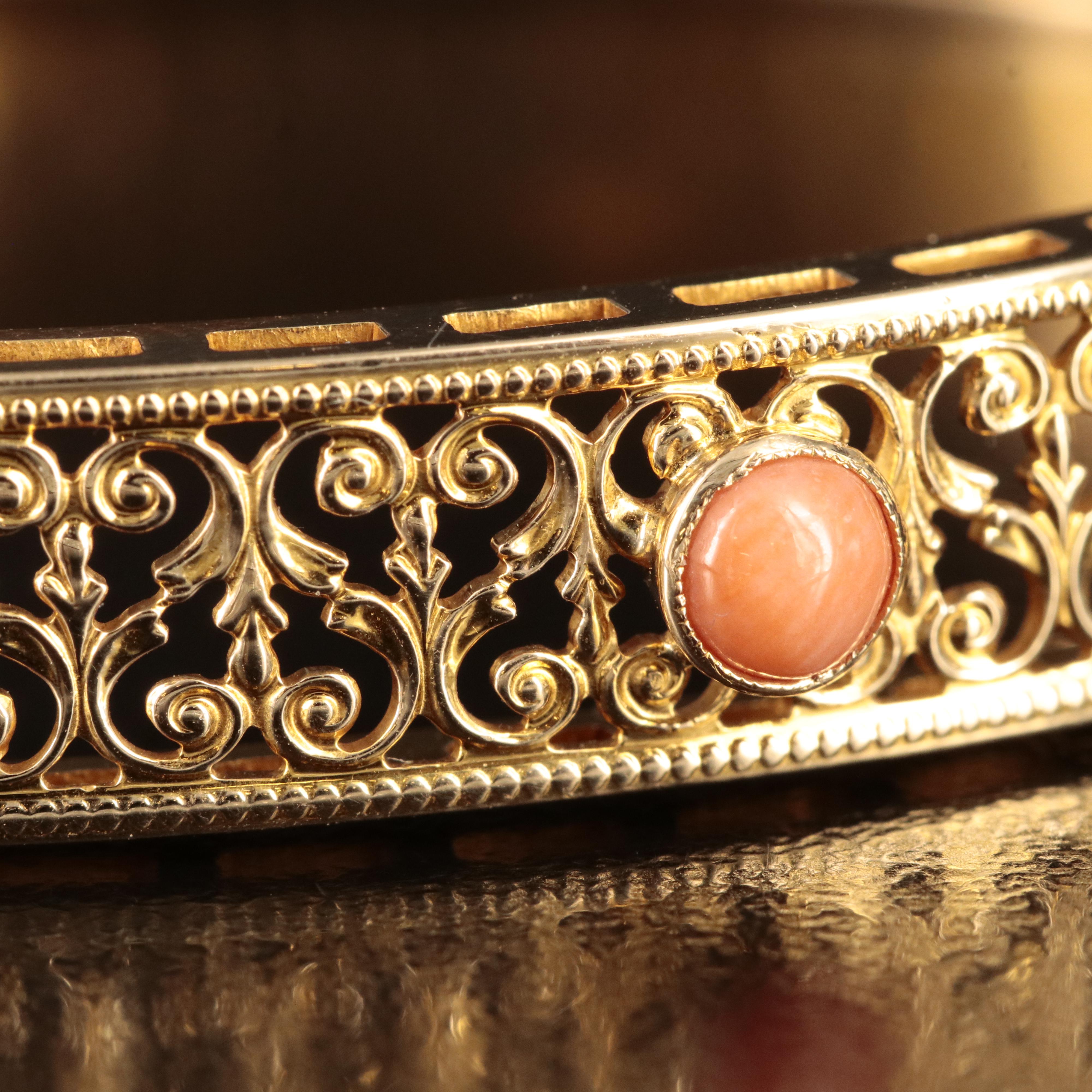 14K Coral Openwork Hinged Bangle