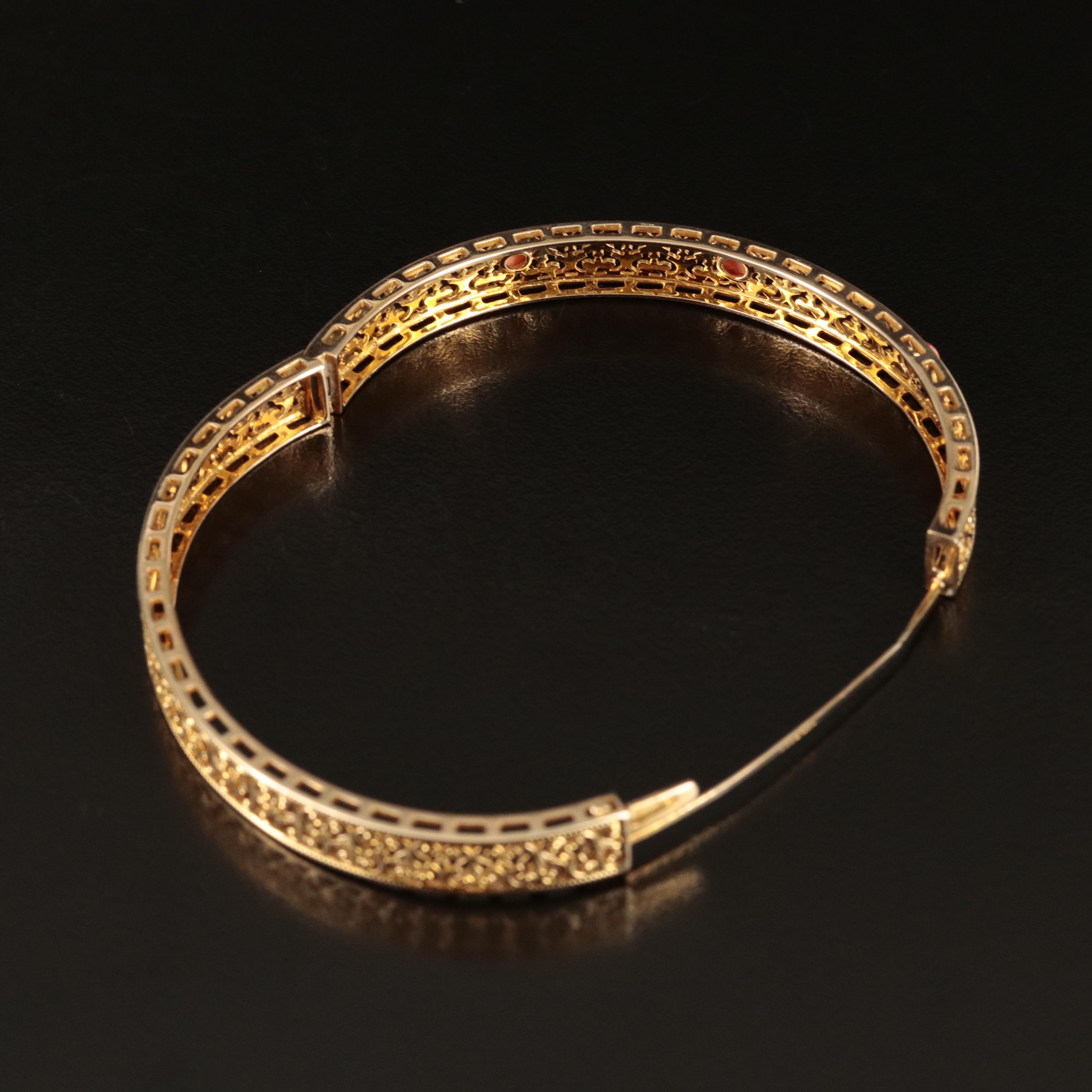 14K Coral Openwork Hinged Bangle