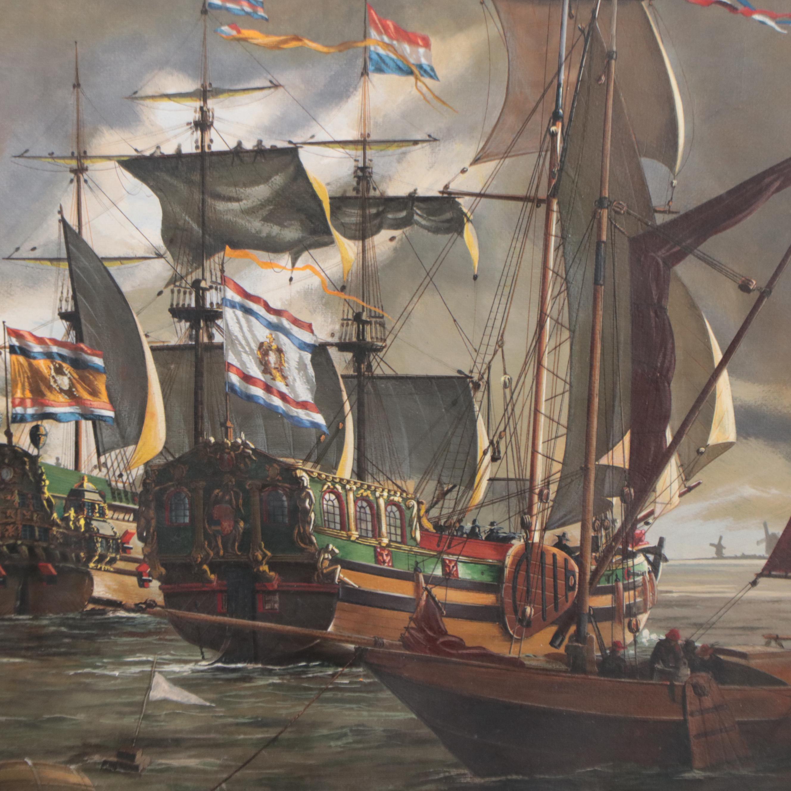 Acrylic Painting of Dutch Sailing Ships, 1992