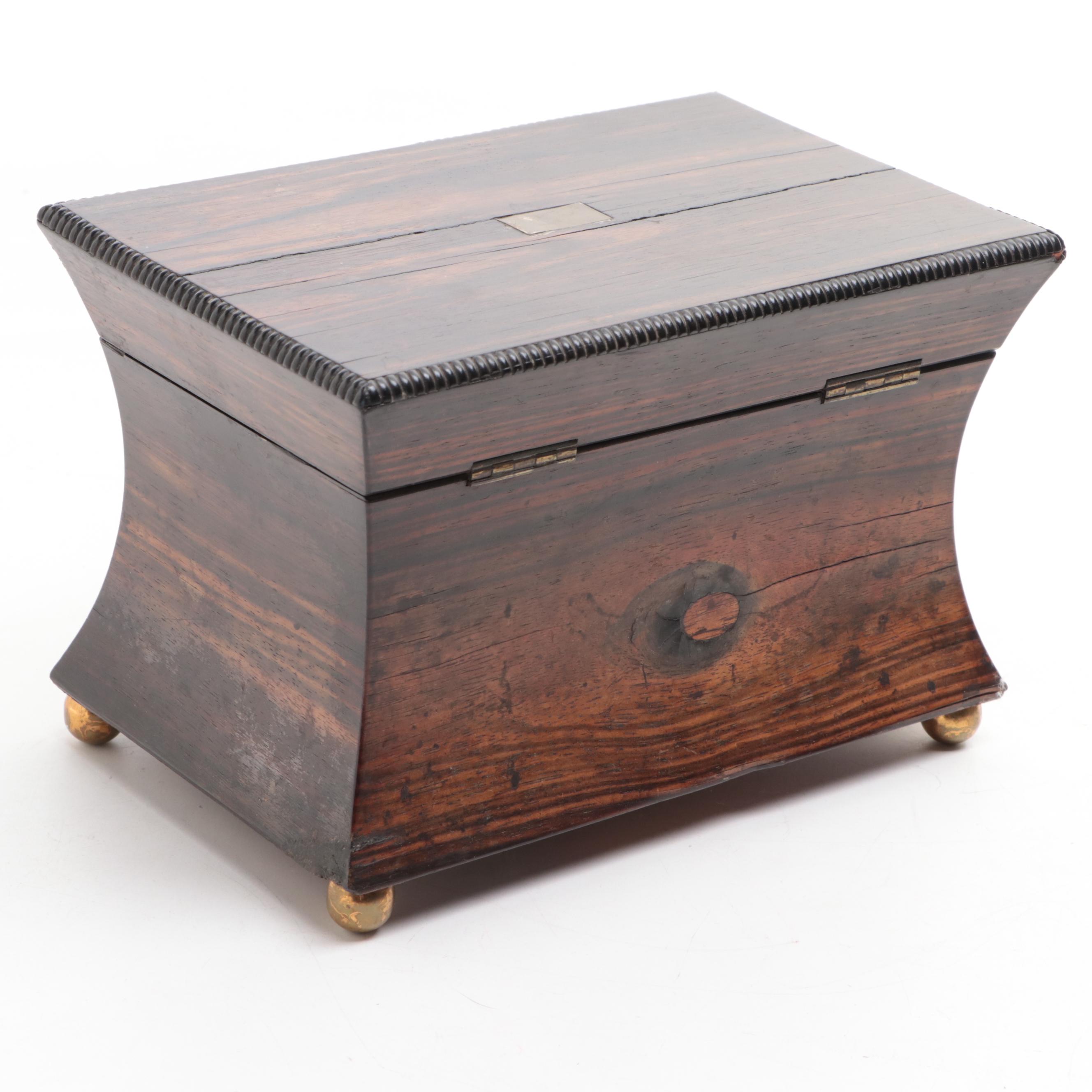 English Regency Rosewood Tea Caddy with Brass Plaque, Early to Mid 19th Century