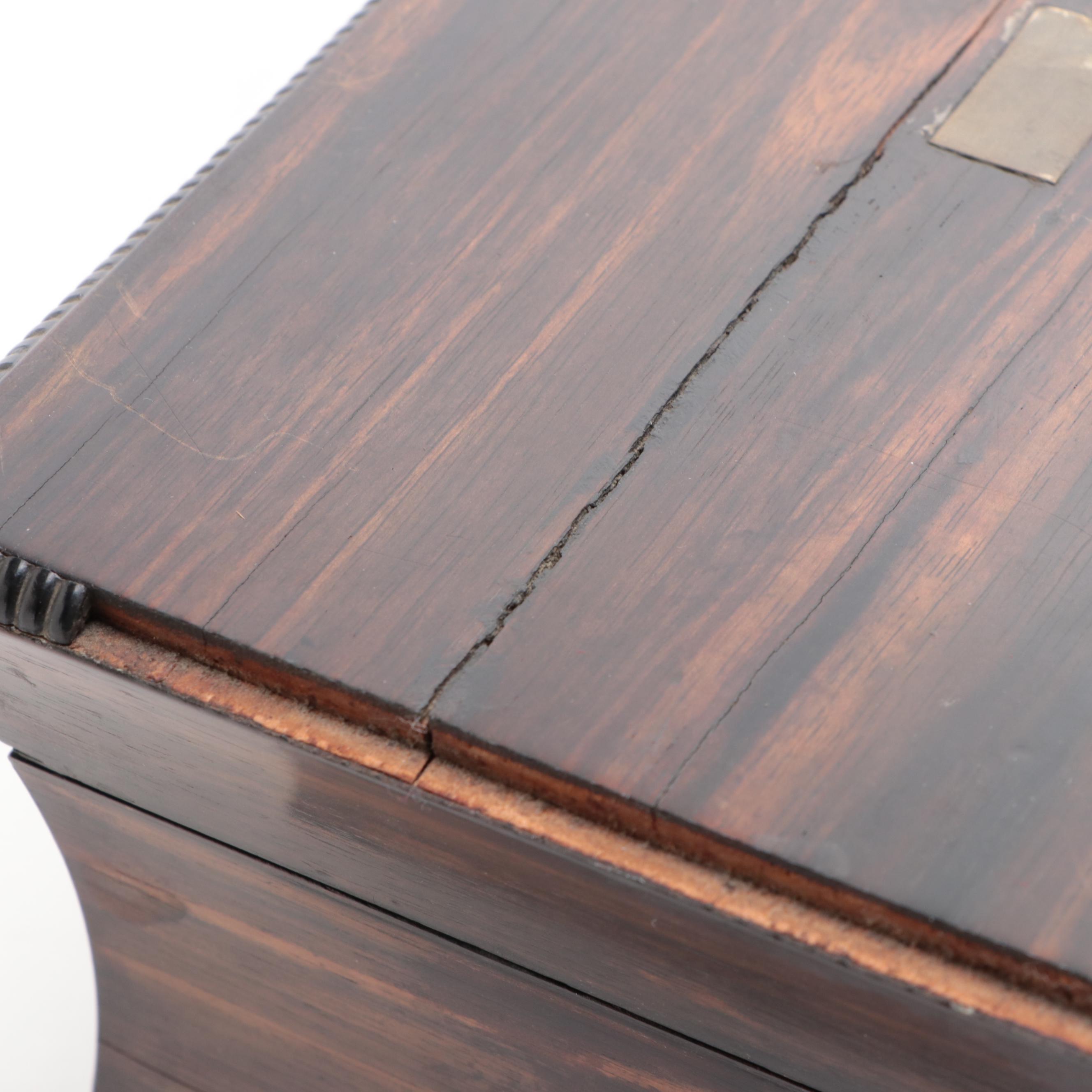 English Regency Rosewood Tea Caddy with Brass Plaque, Early to Mid 19th Century