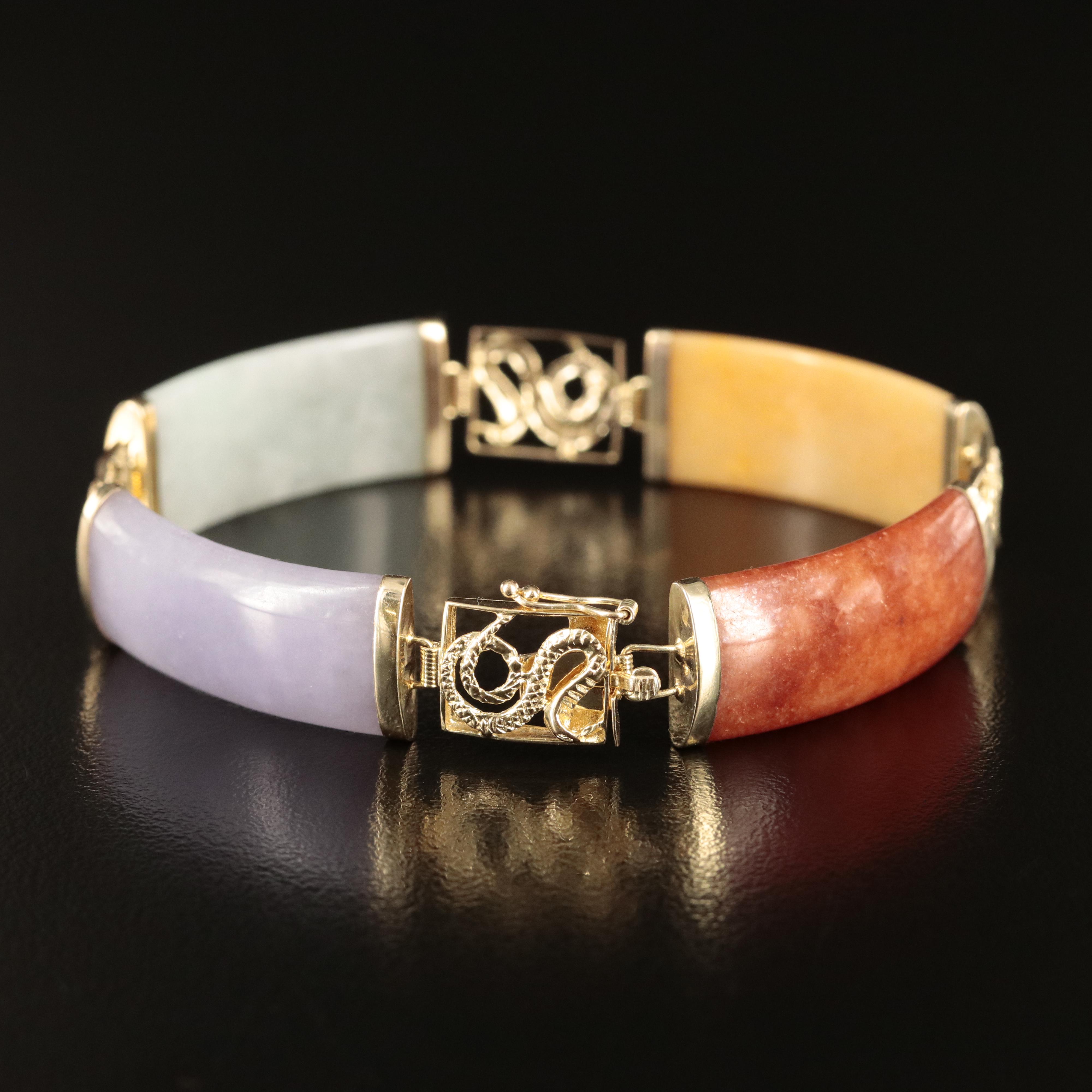 14K Jadeite Bracelet with Snake Detail