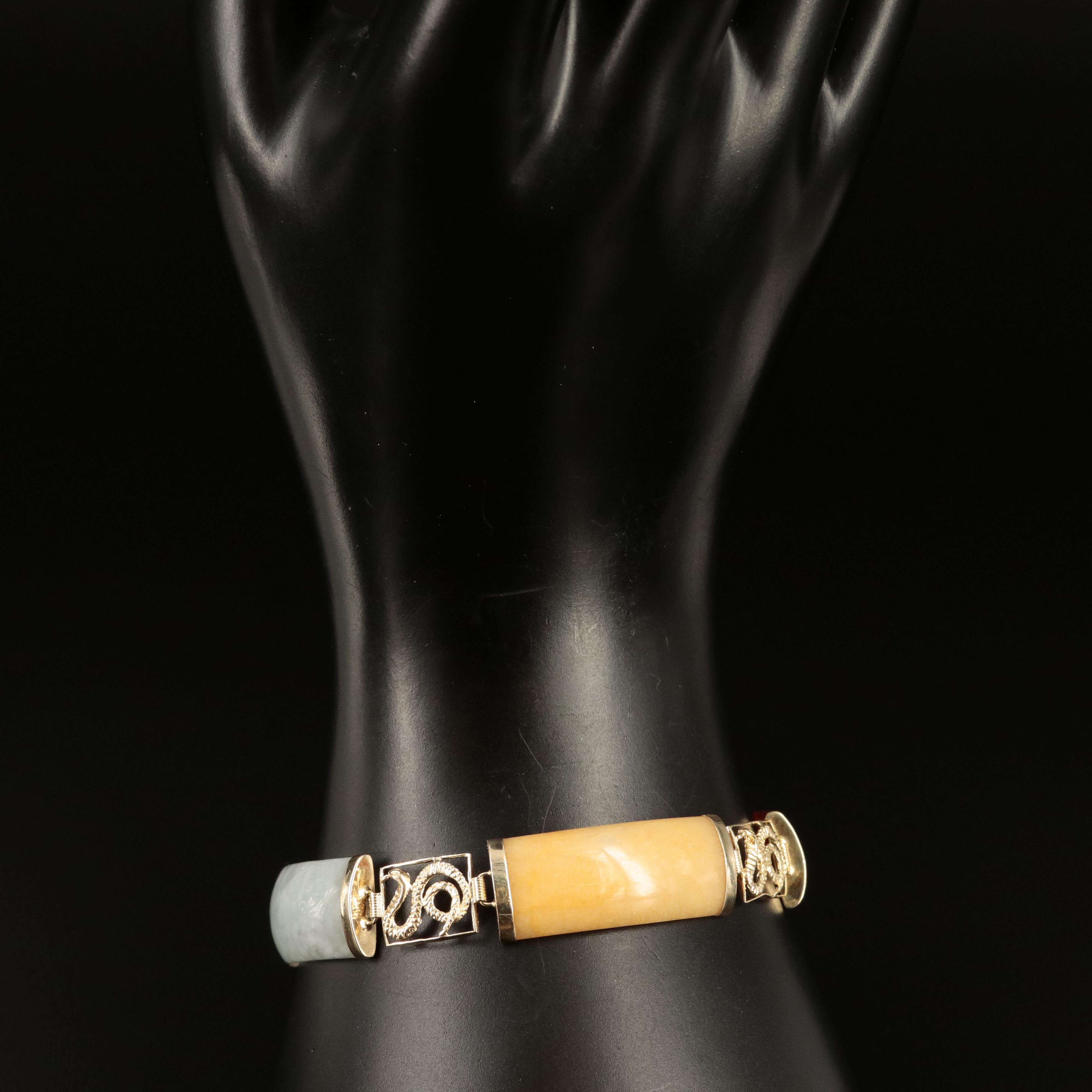 14K Jadeite Bracelet with Snake Detail