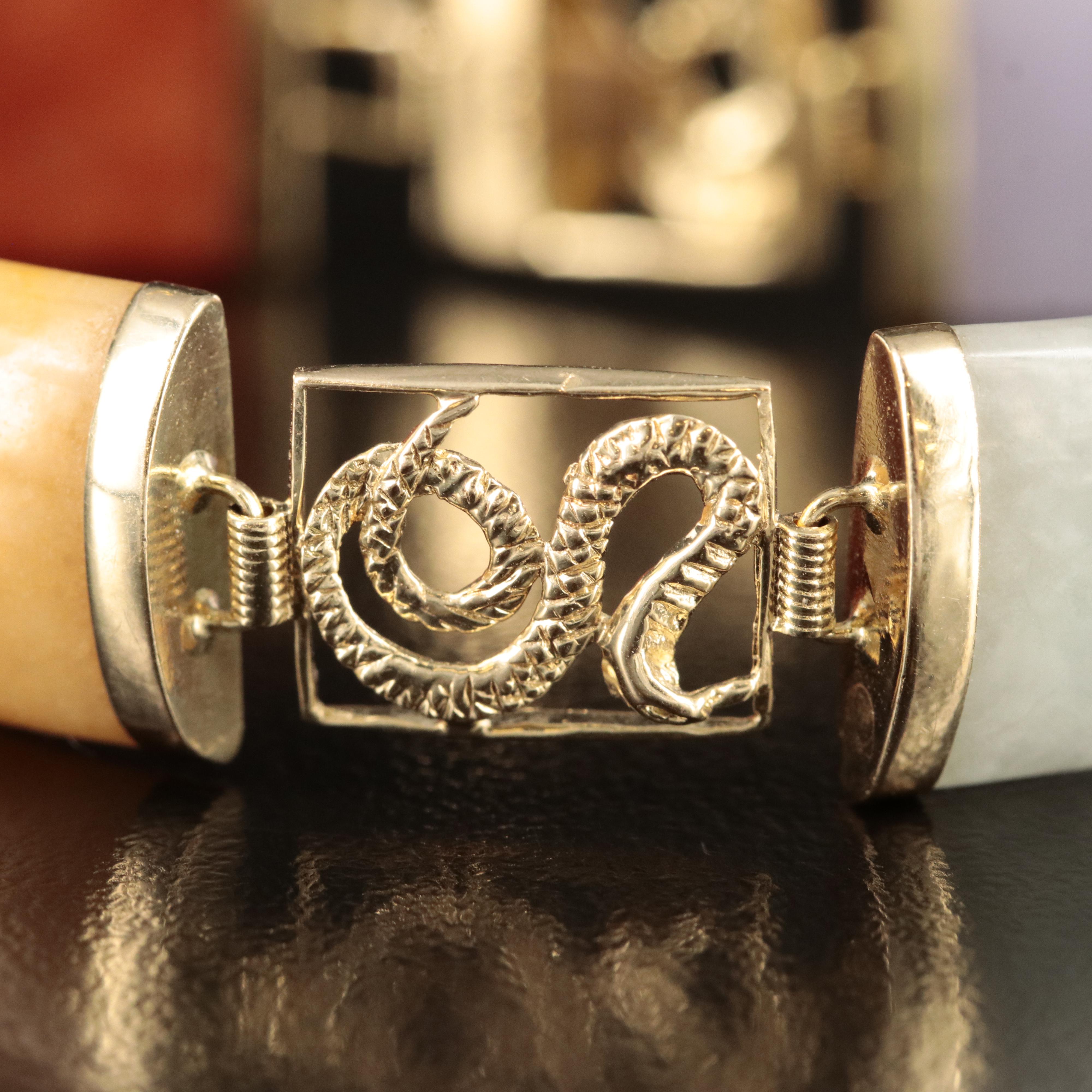 14K Jadeite Bracelet with Snake Detail