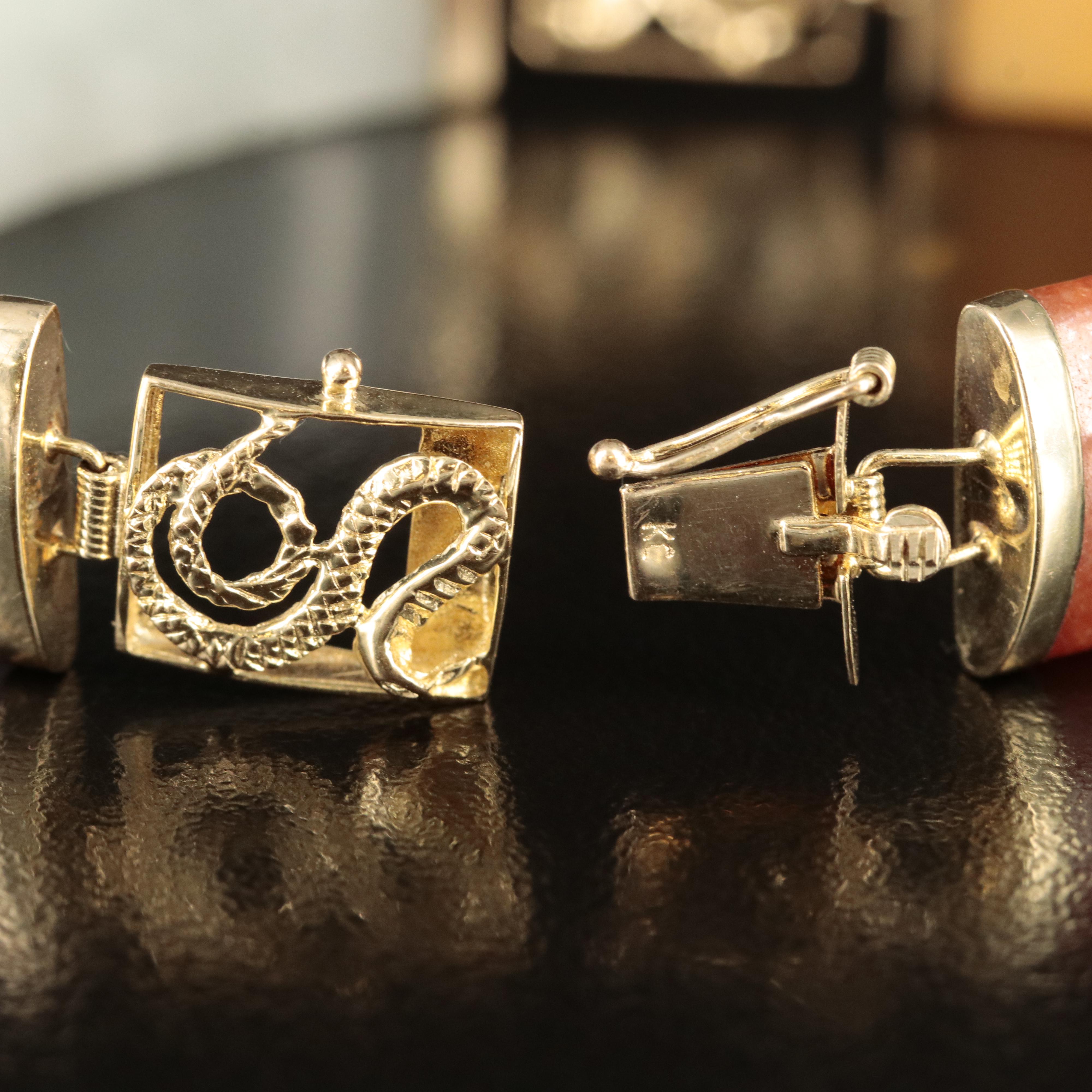 14K Jadeite Bracelet with Snake Detail