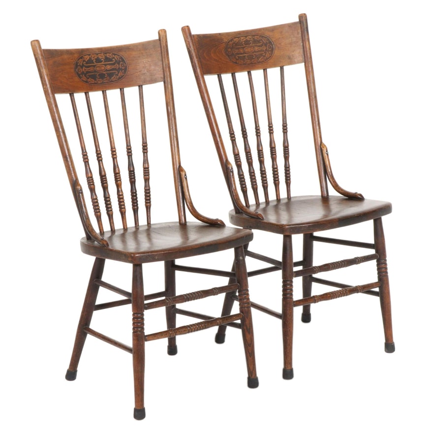 English Arts and Crafts Style Elm Spindle Back Side Chairs, Early 20th Century