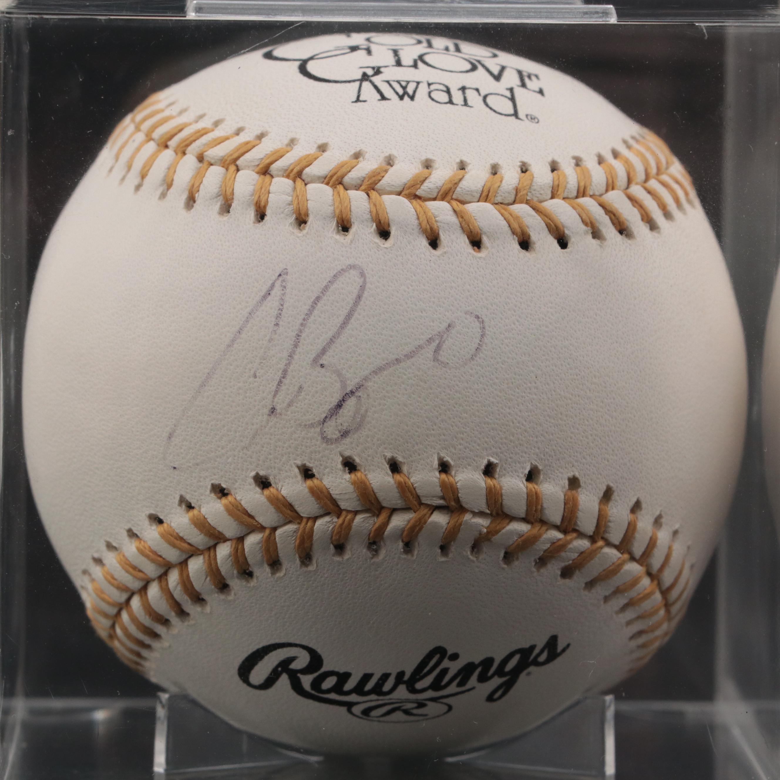 Dennis Eckersley Golden Glove Award and Craig Biggio Signed Rawlings Baseballs