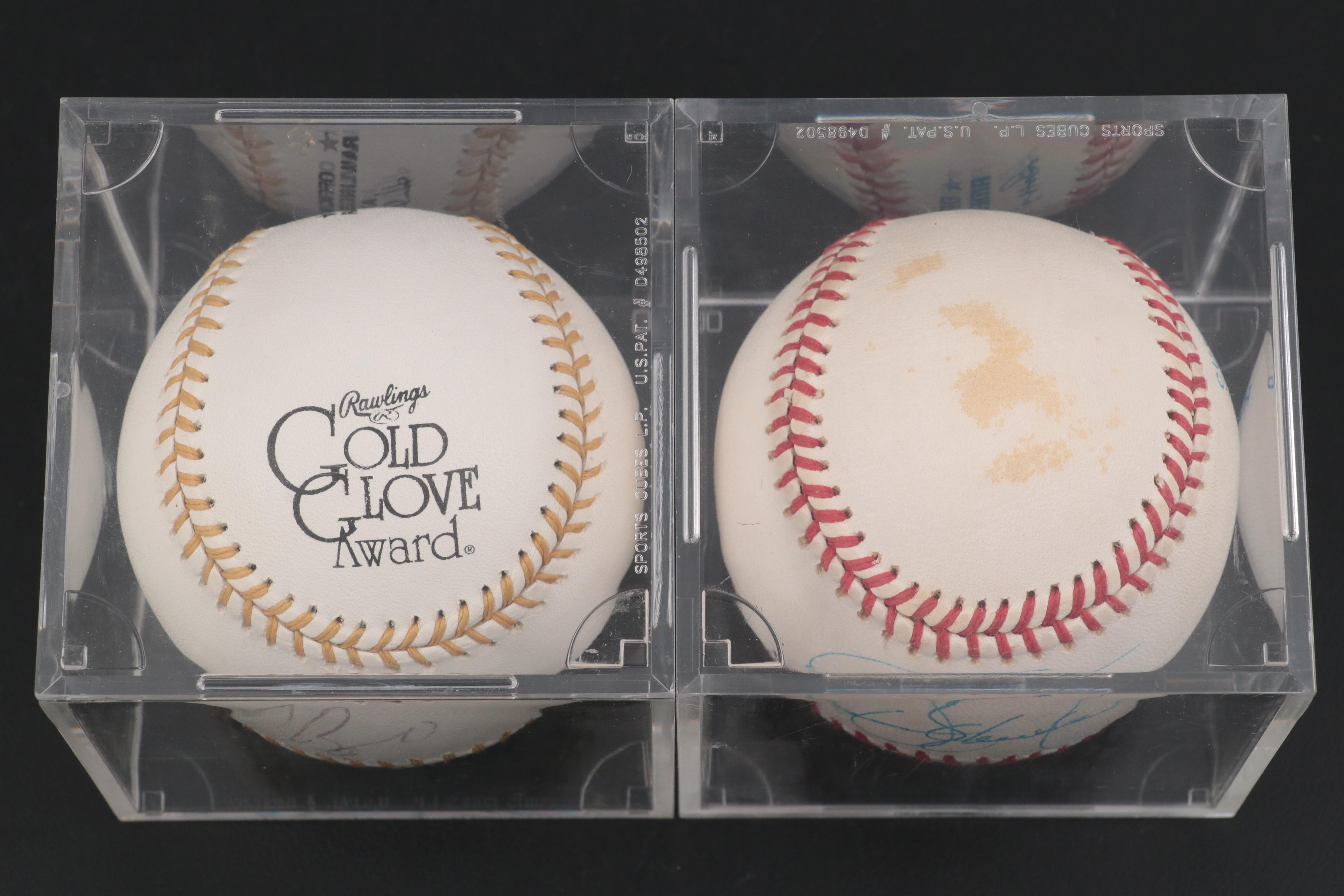Dennis Eckersley Golden Glove Award and Craig Biggio Signed Rawlings Baseballs