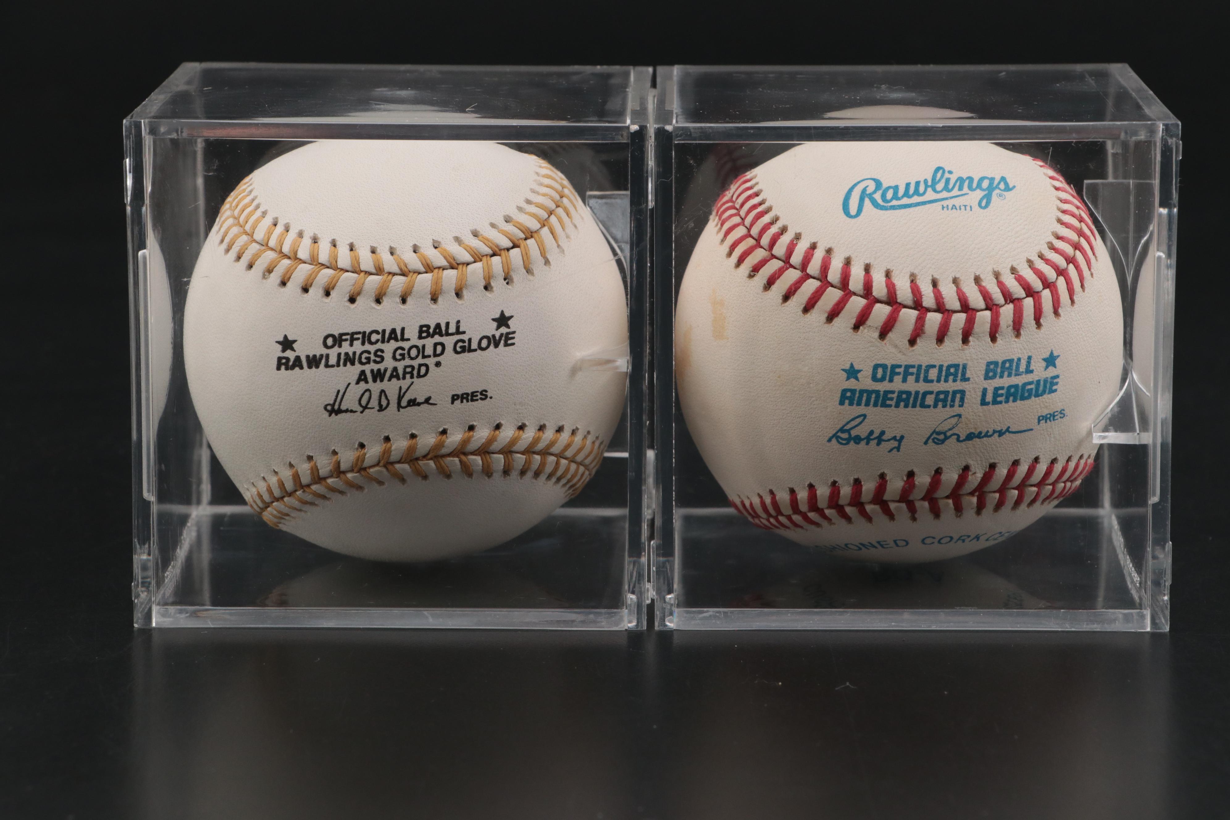 Dennis Eckersley Golden Glove Award and Craig Biggio Signed Rawlings Baseballs