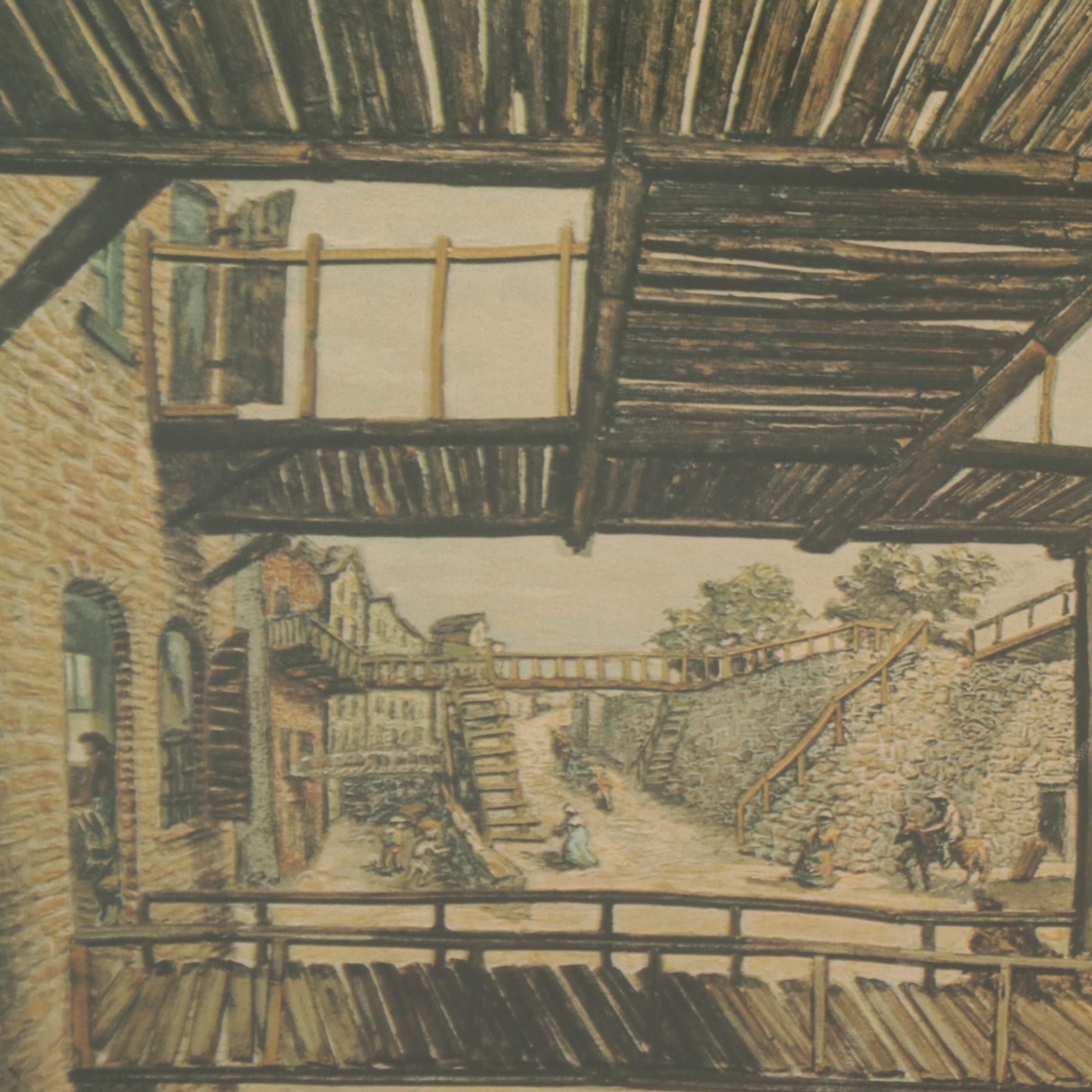 Augusta Oelschig Offset Lithograph "Factors' Walk, Savannah," 1975