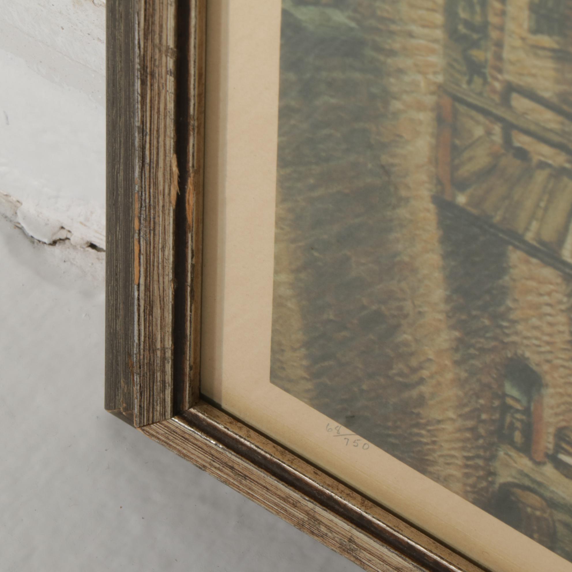 Augusta Oelschig Offset Lithograph "Factors' Walk, Savannah," 1975