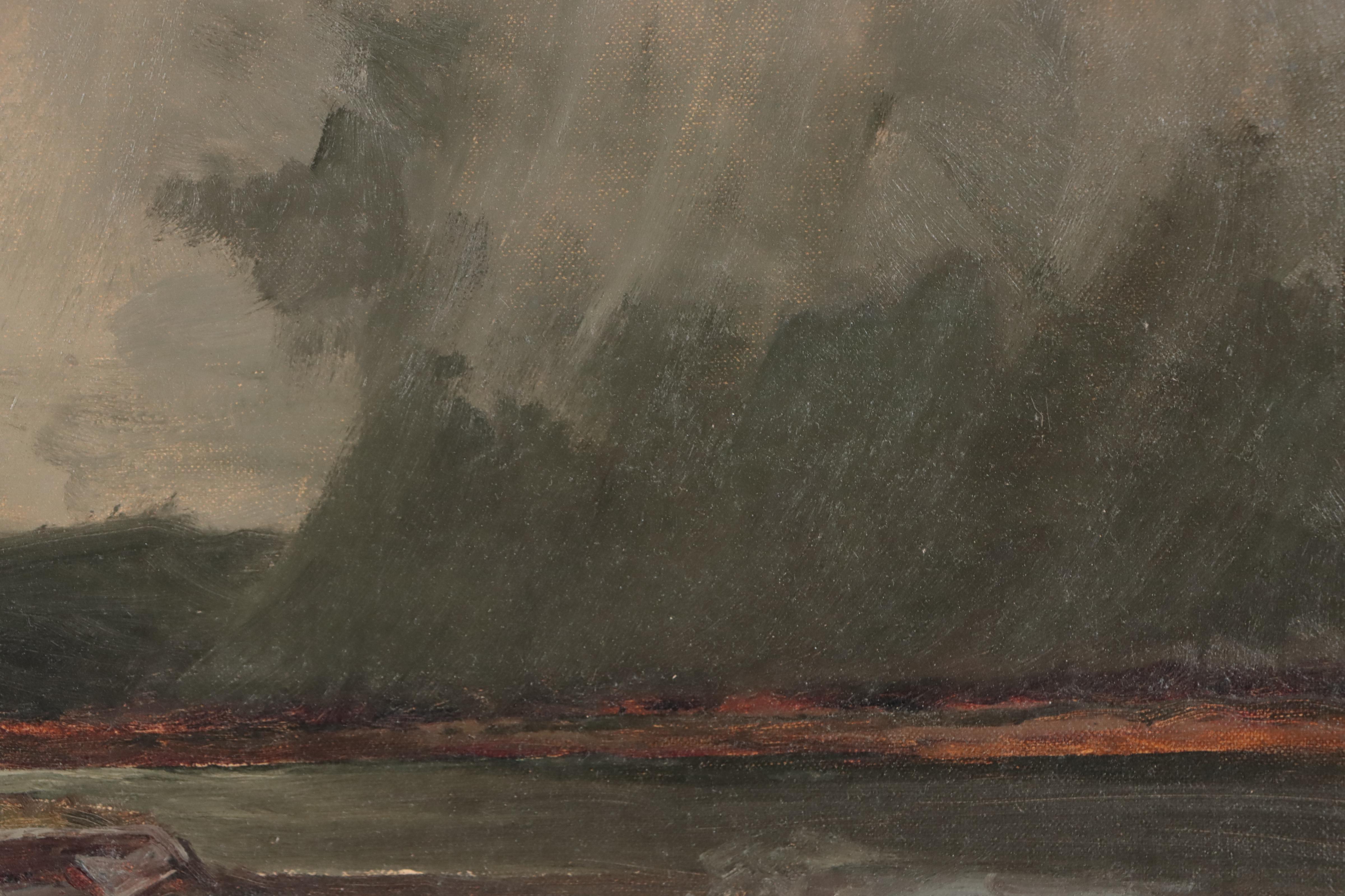 Naval Scene in Stormy Coastal Landscape Oil Painting