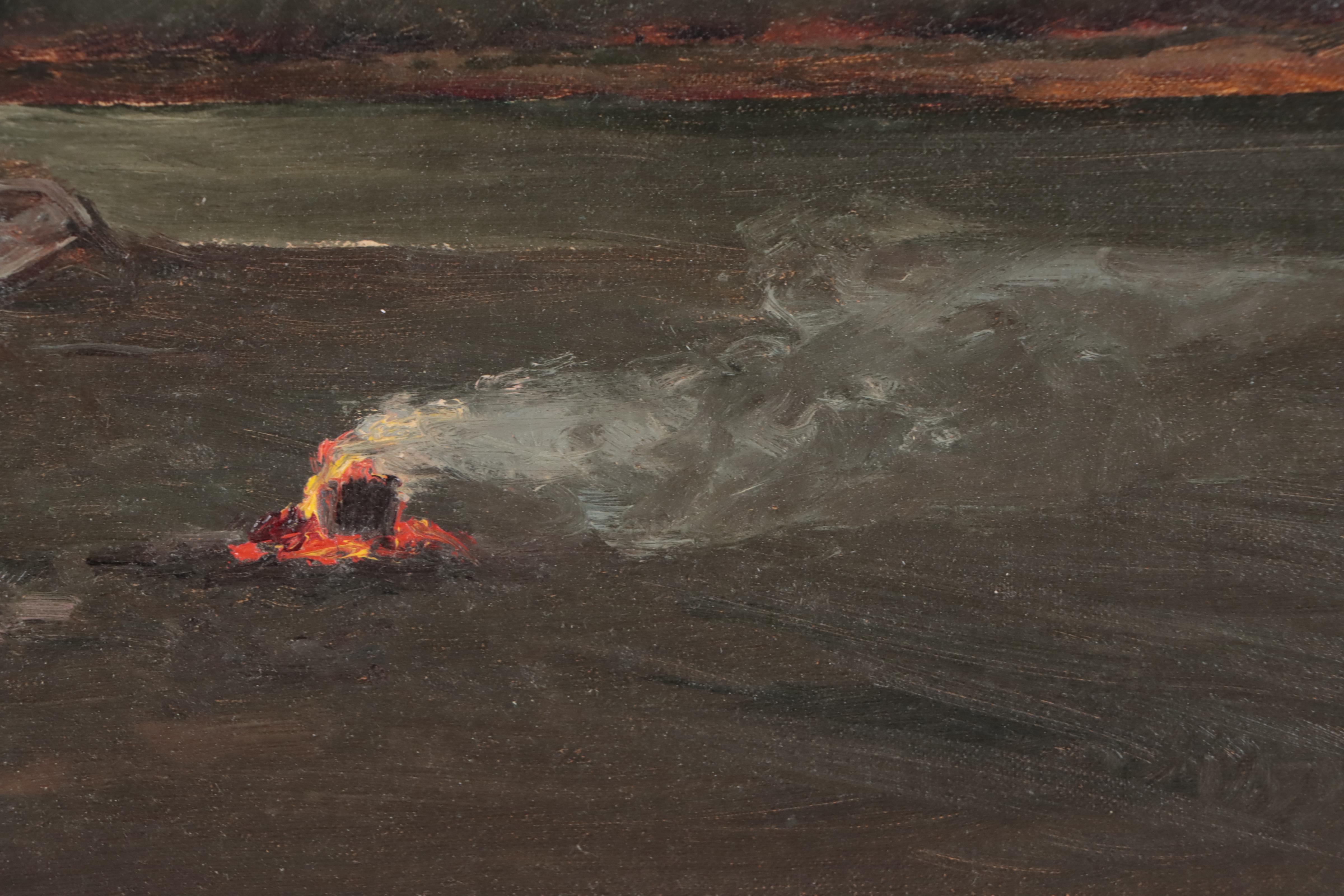 Naval Scene in Stormy Coastal Landscape Oil Painting