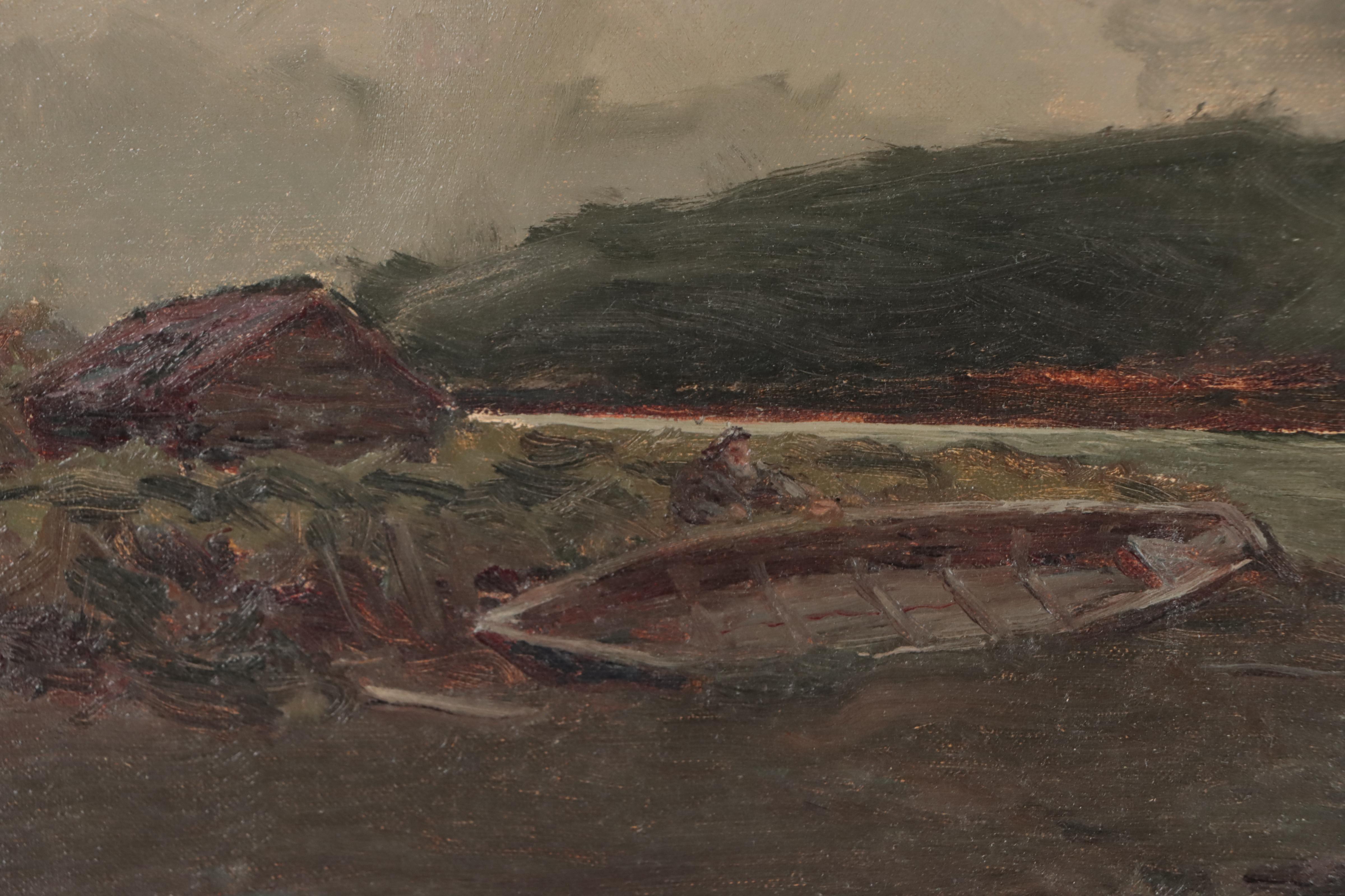 Naval Scene in Stormy Coastal Landscape Oil Painting