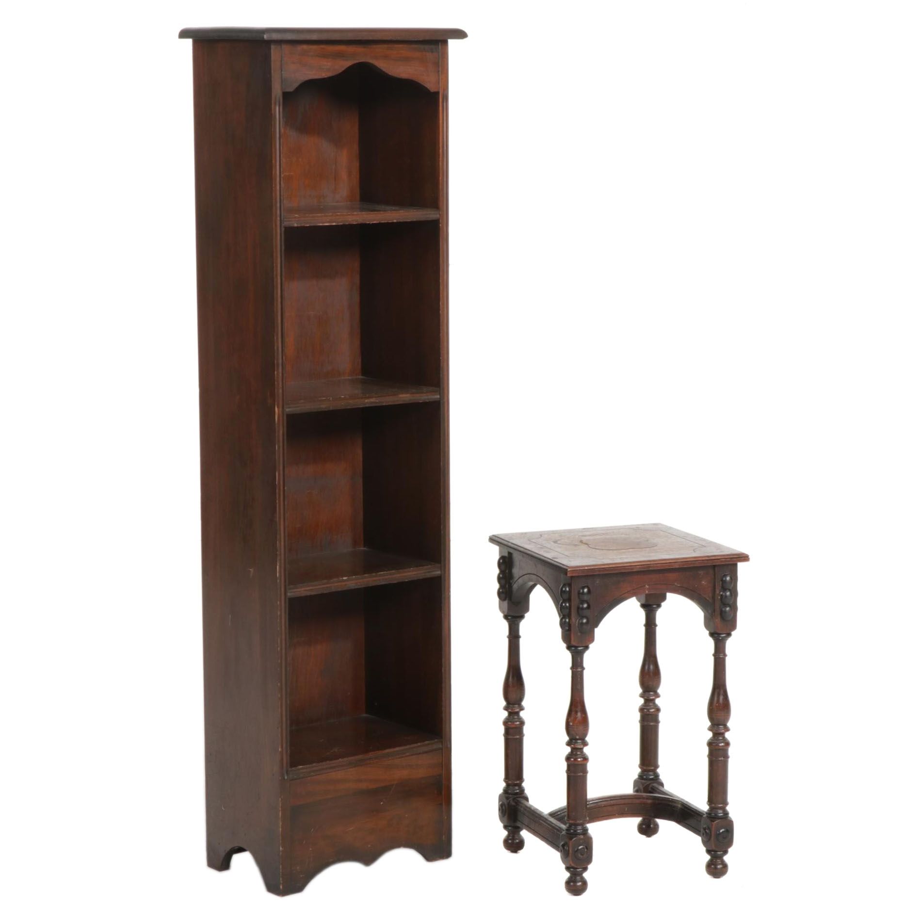 Kittinger Spanish Baroque Walnut Plant Stand with Narrow Bookcase