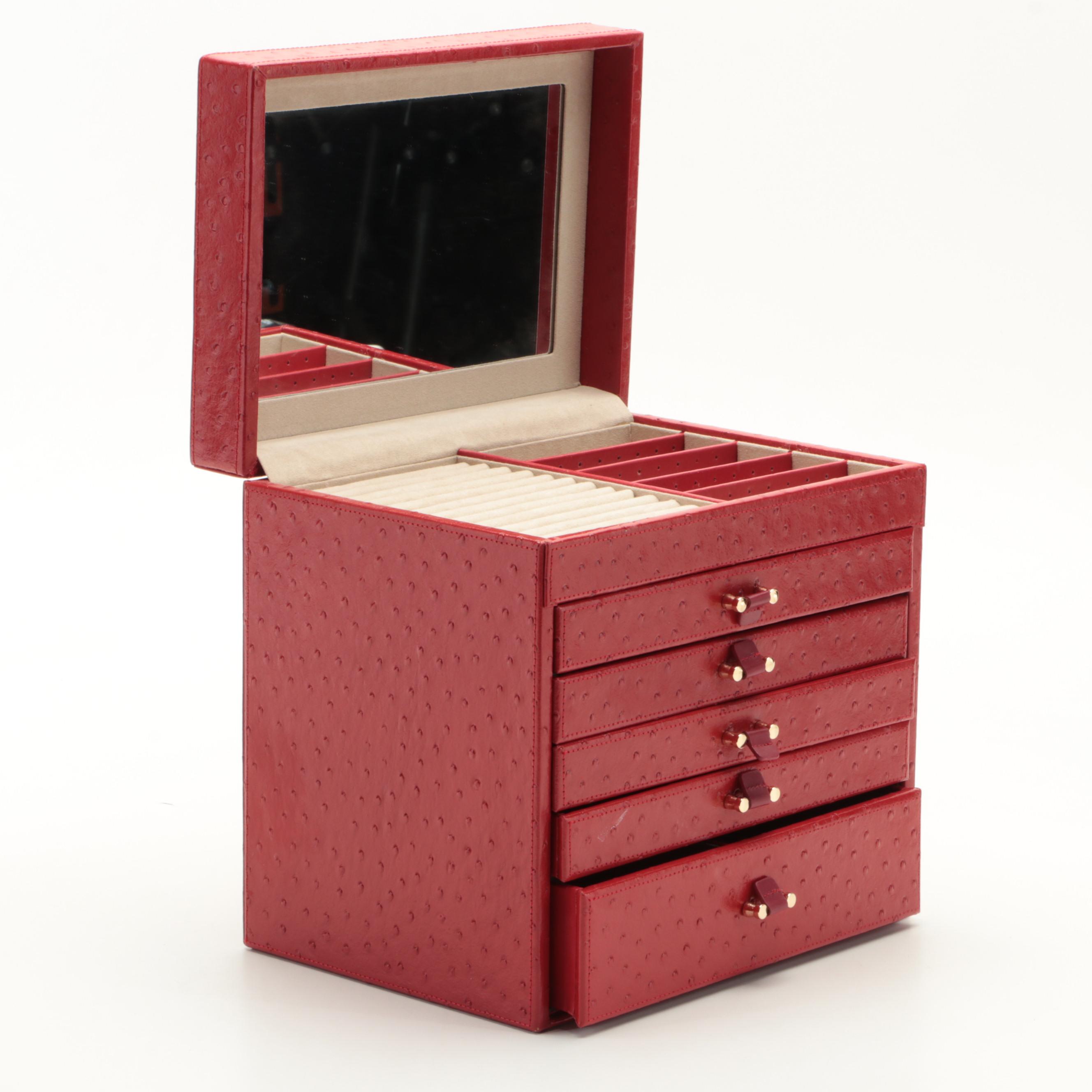 Bey-Berk Leather-Covered Jewelry Chest