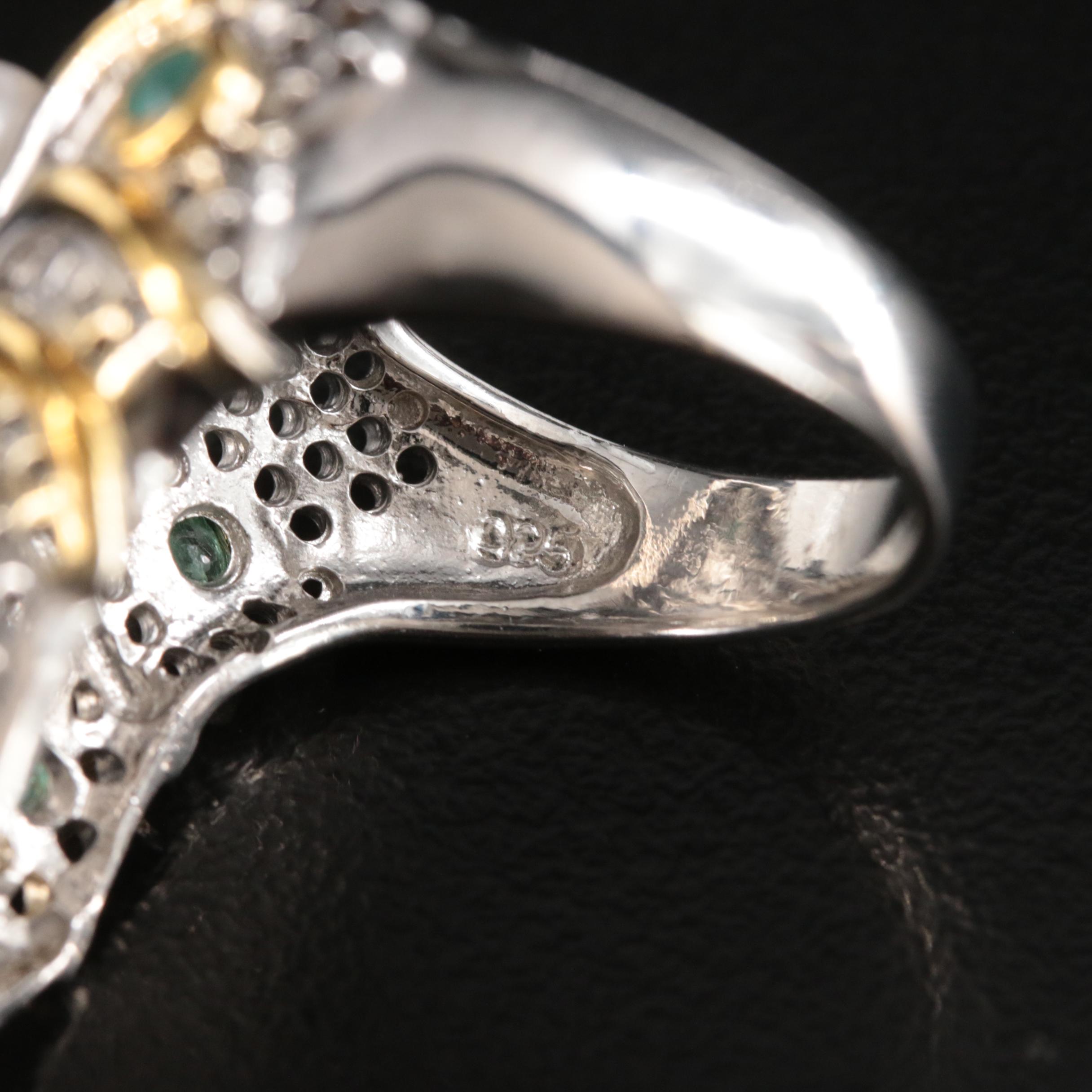 Sterling Pearl and Emerald Octopus Ring