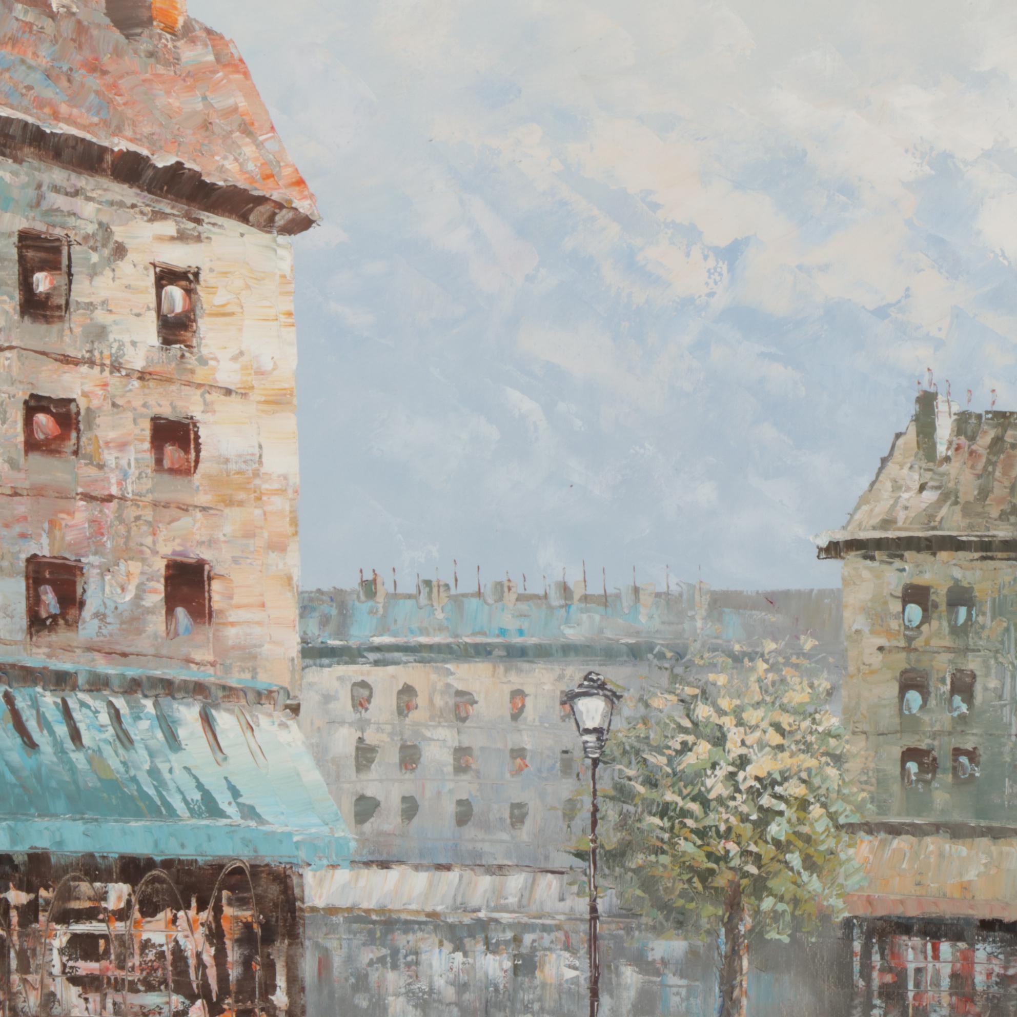 European City Street Oil Painting, 21st Century