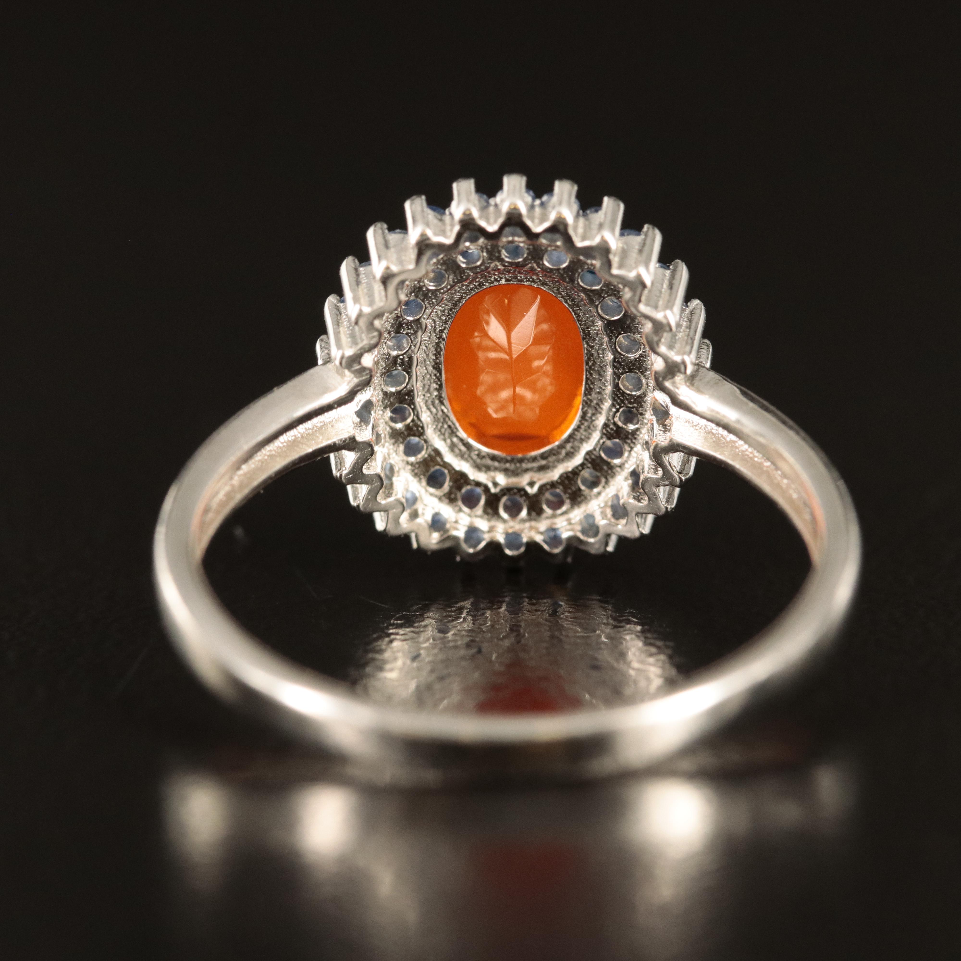 Sterling Fire Opal and Sapphire Ring