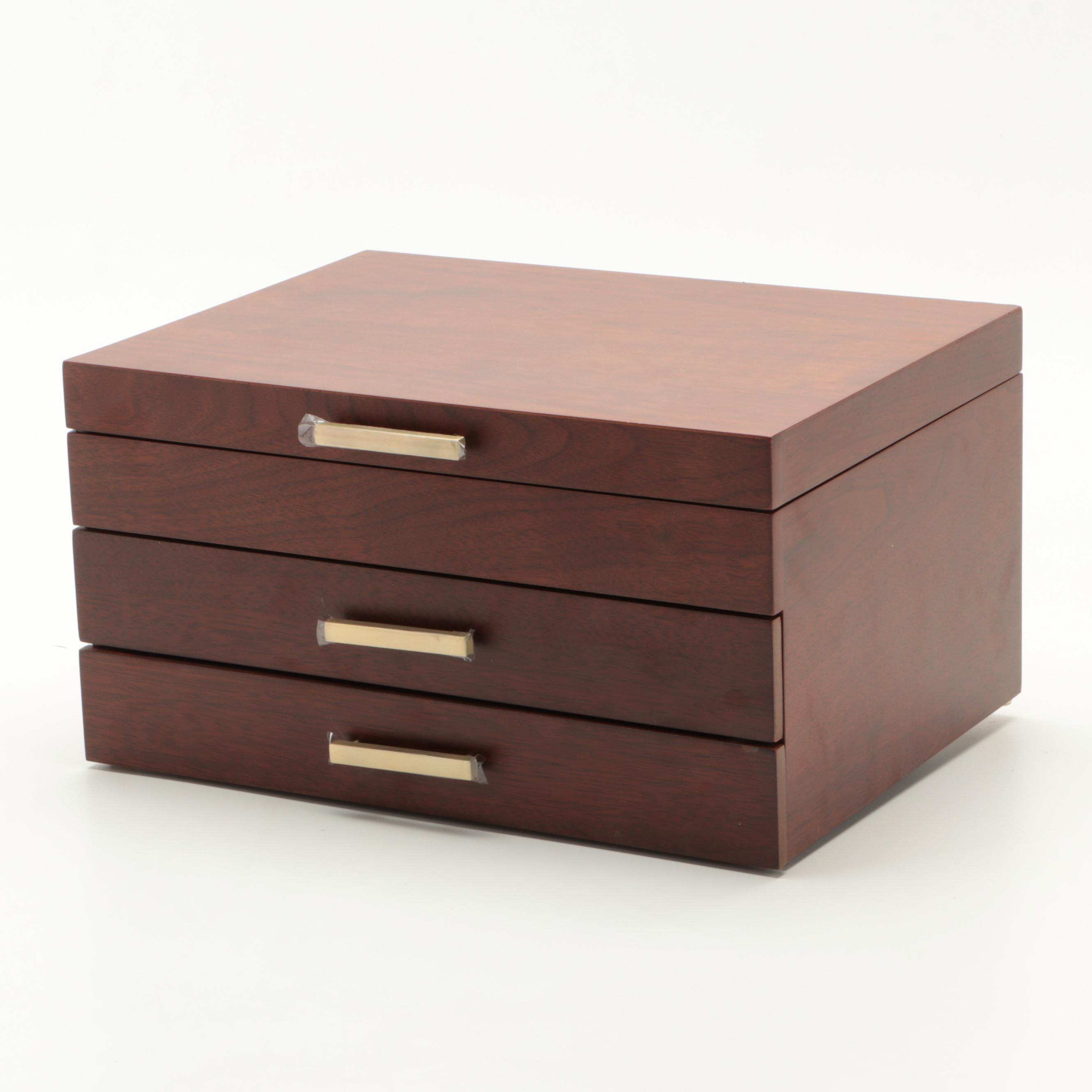 Bey-Berk Leather-Covered Jewelry Chest