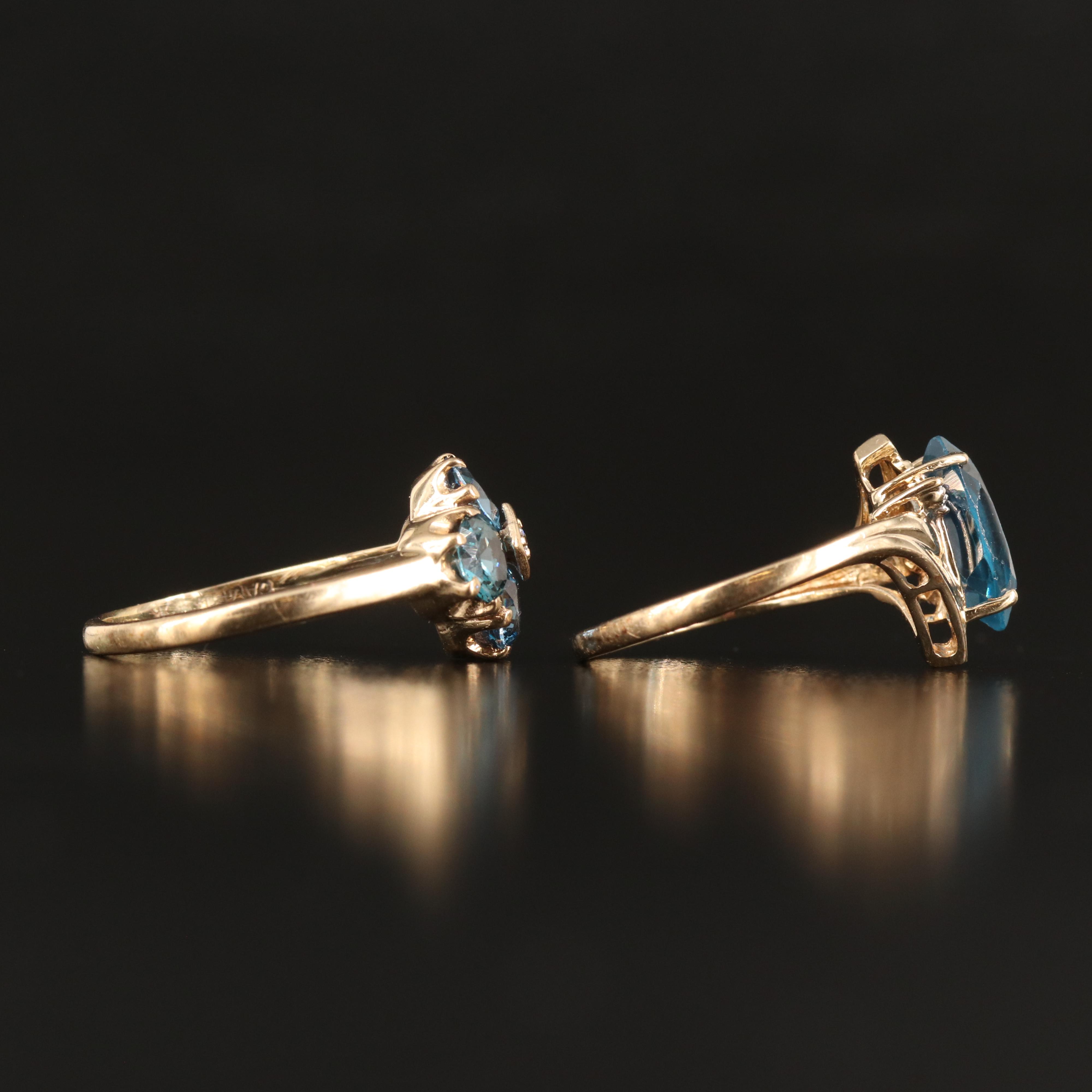 10K London Blue  Topaz and Diamond Navette and Quatrefoil Ring