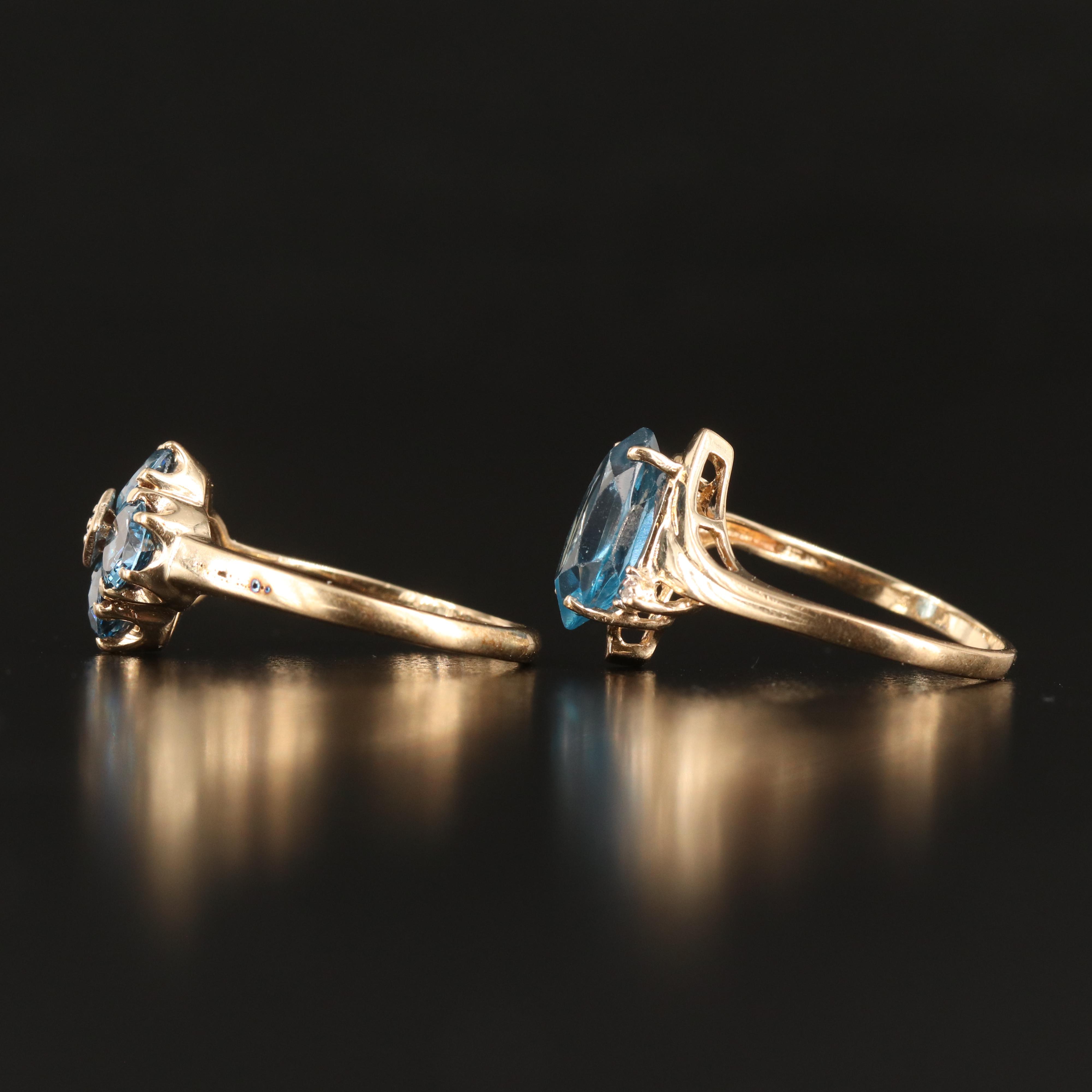 10K London Blue  Topaz and Diamond Navette and Quatrefoil Ring
