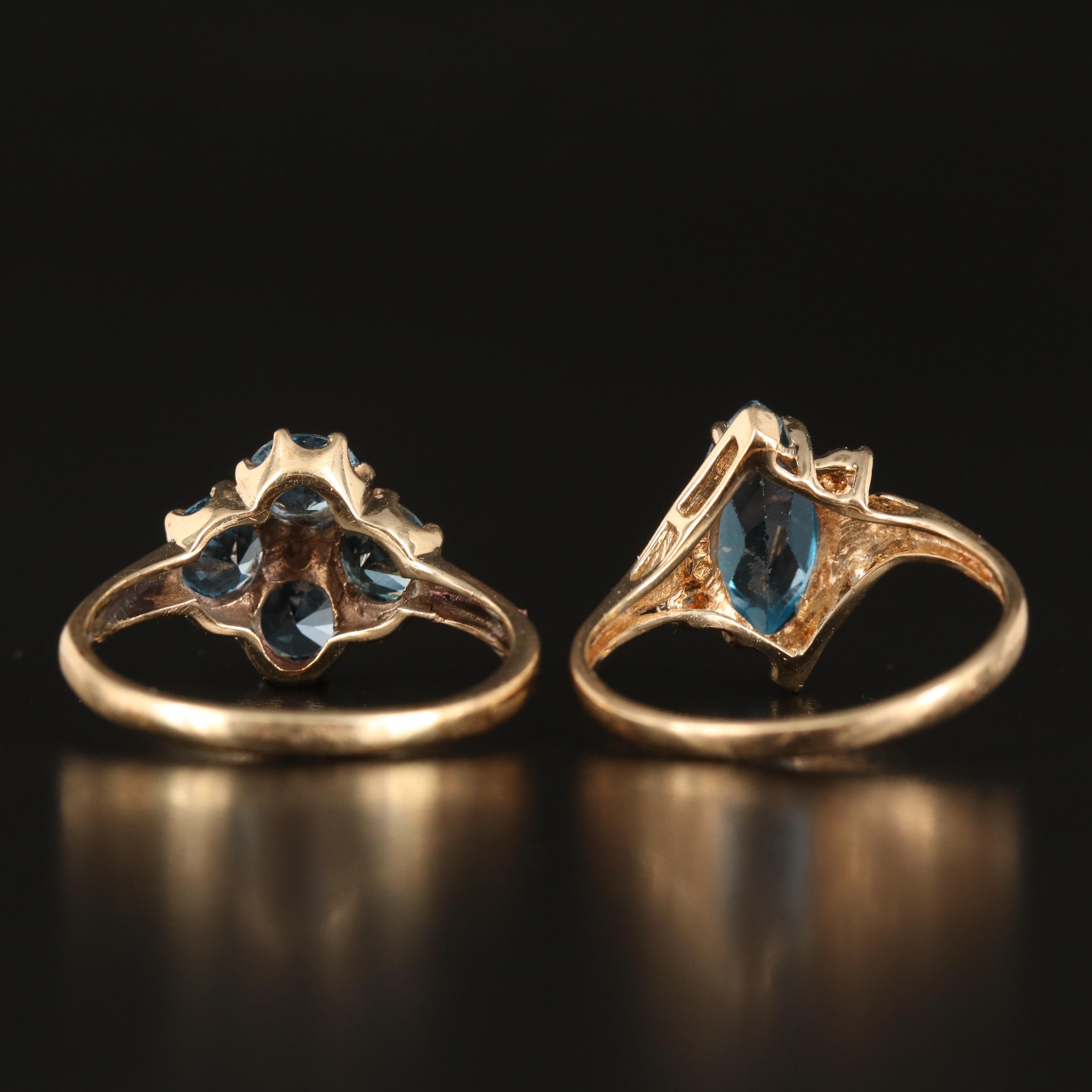10K London Blue  Topaz and Diamond Navette and Quatrefoil Ring