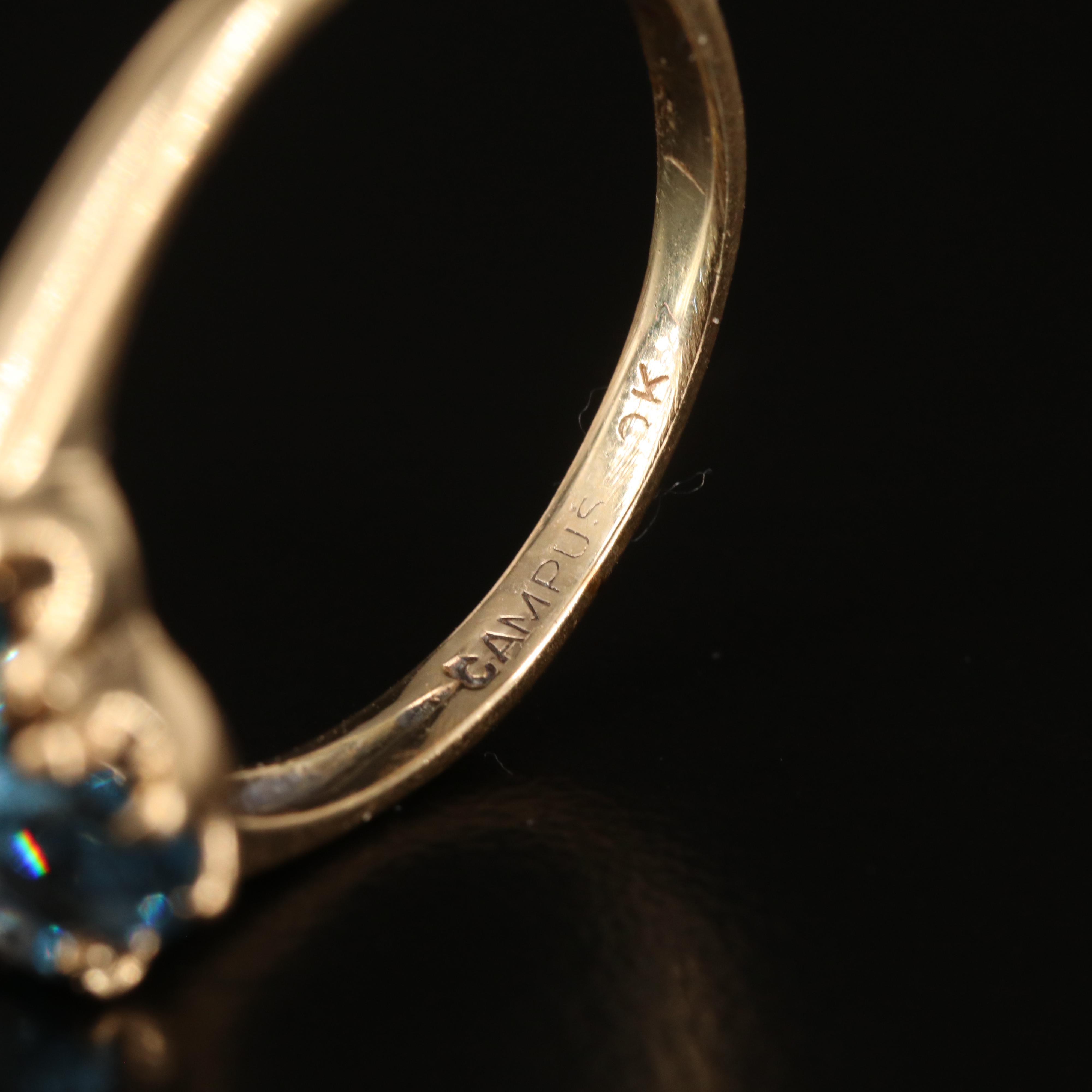 10K London Blue  Topaz and Diamond Navette and Quatrefoil Ring