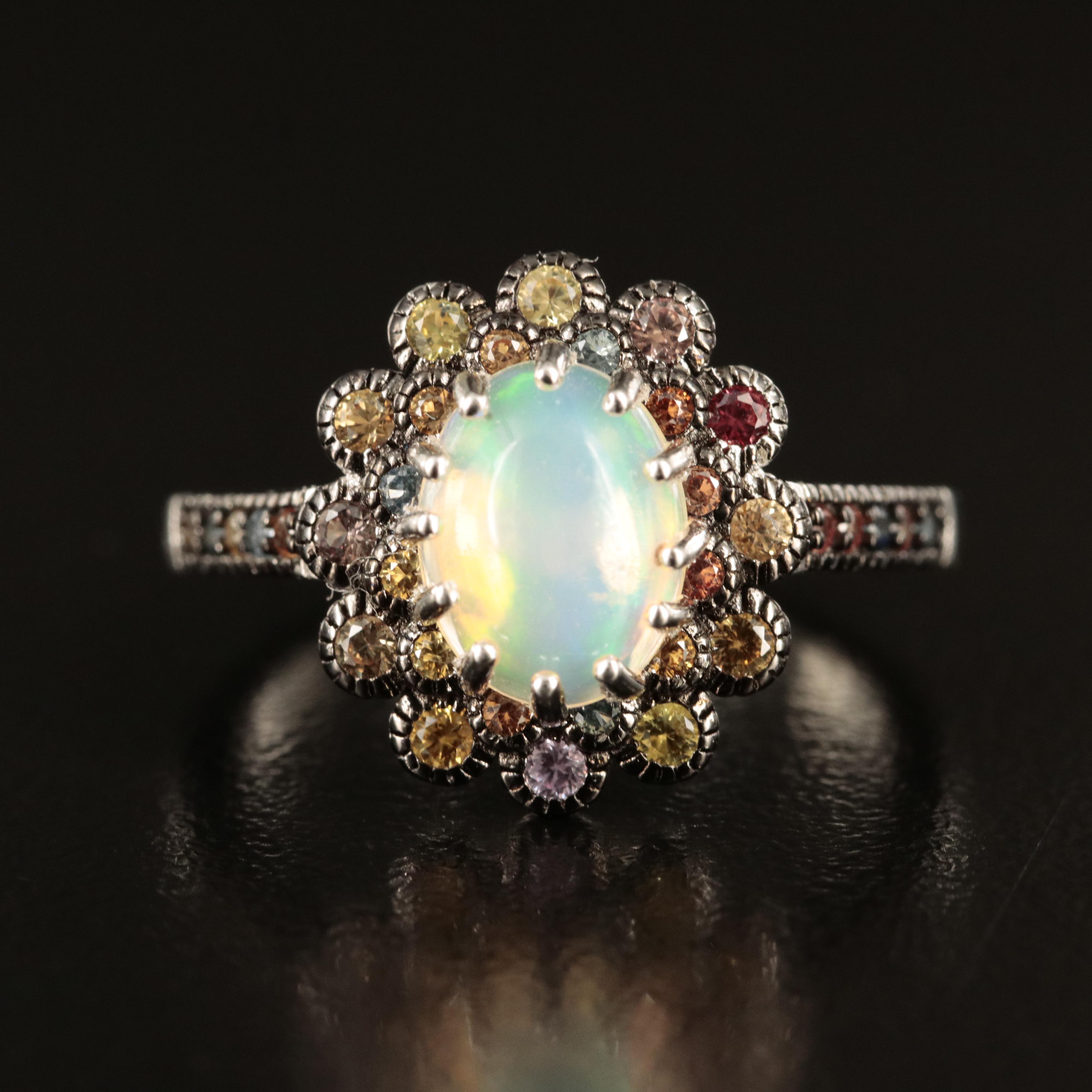 Sterling Opal and Sapphire Ring