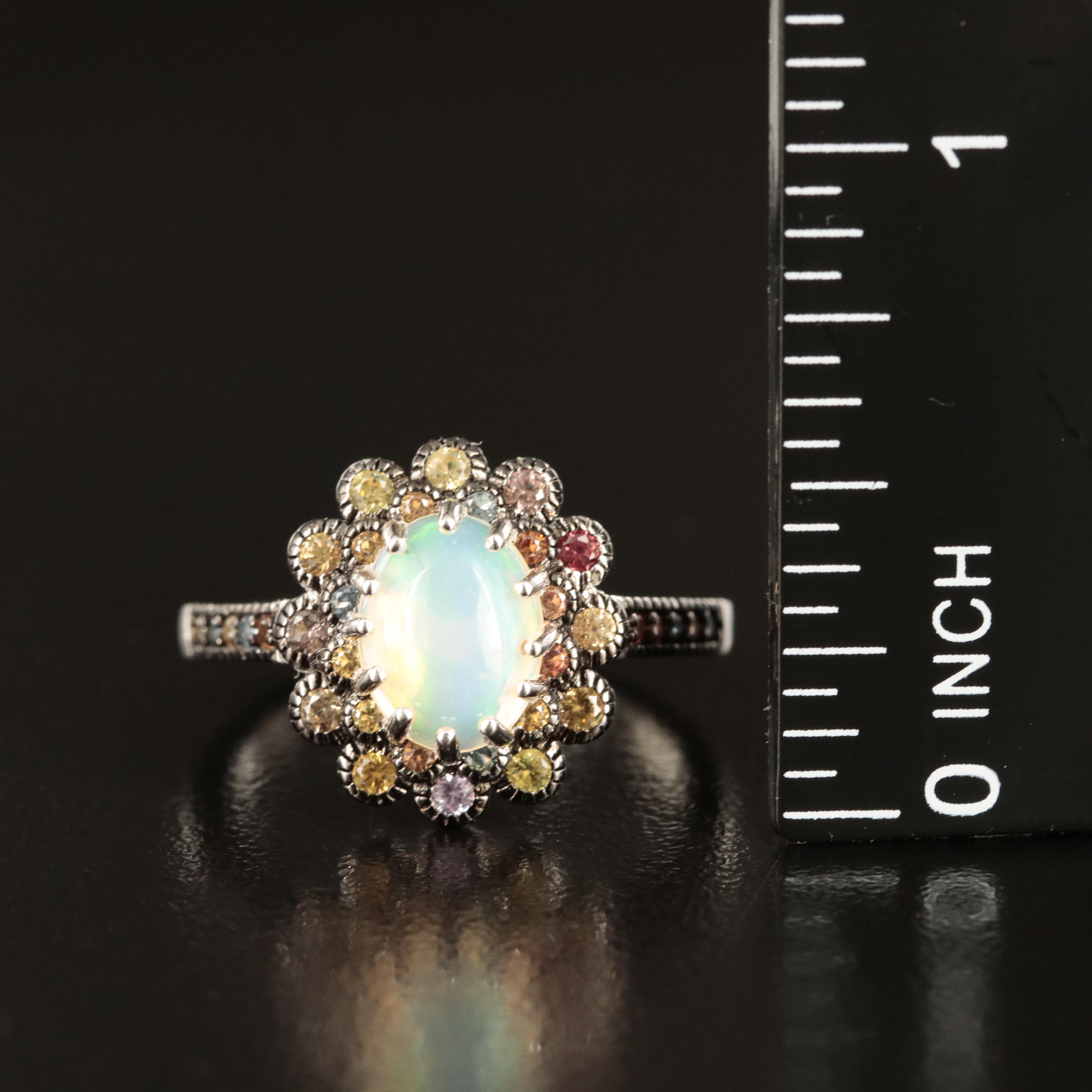 Sterling Opal and Sapphire Ring