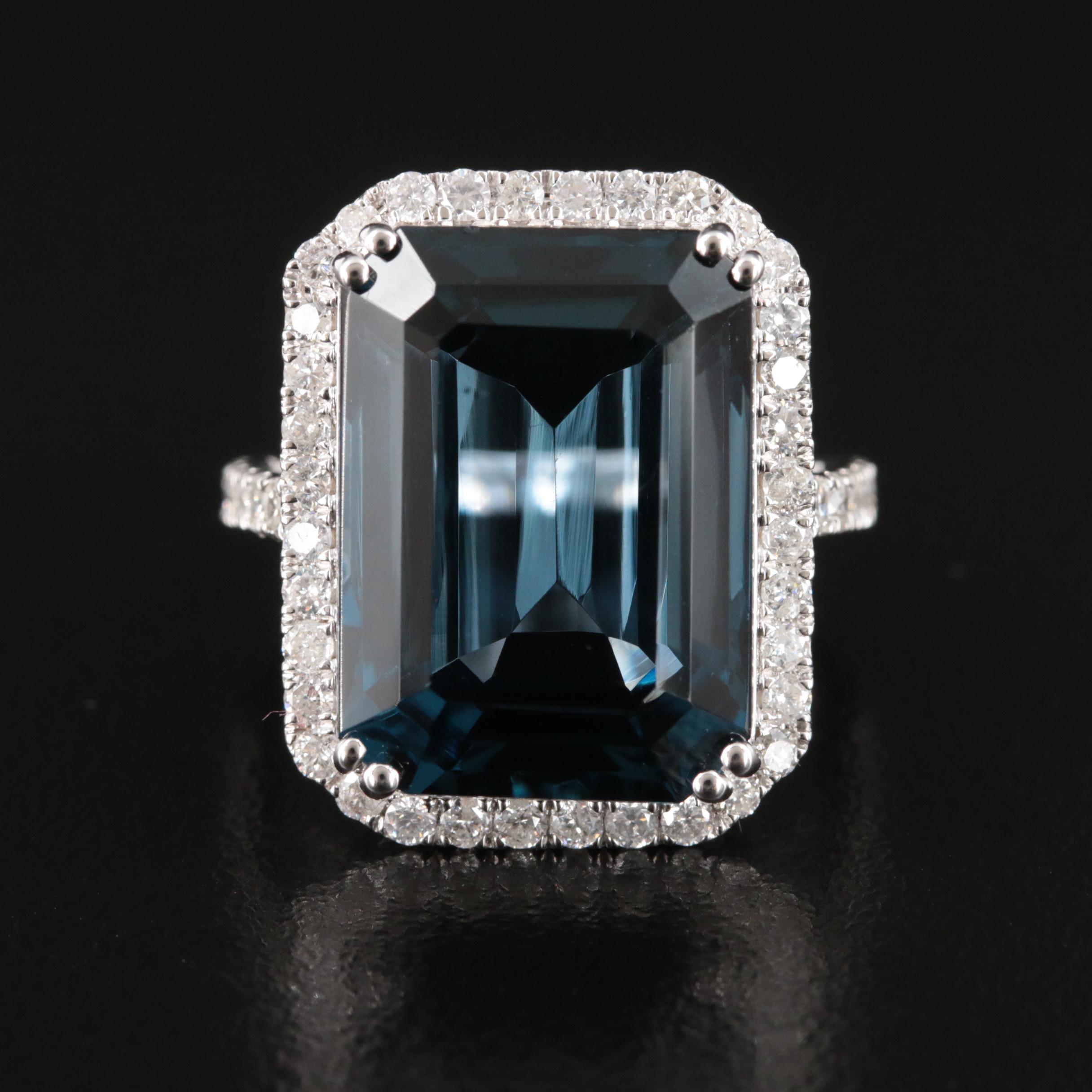 14K 21.18 CT London Blue Topaz and 1.06 CTW Diamond Ring