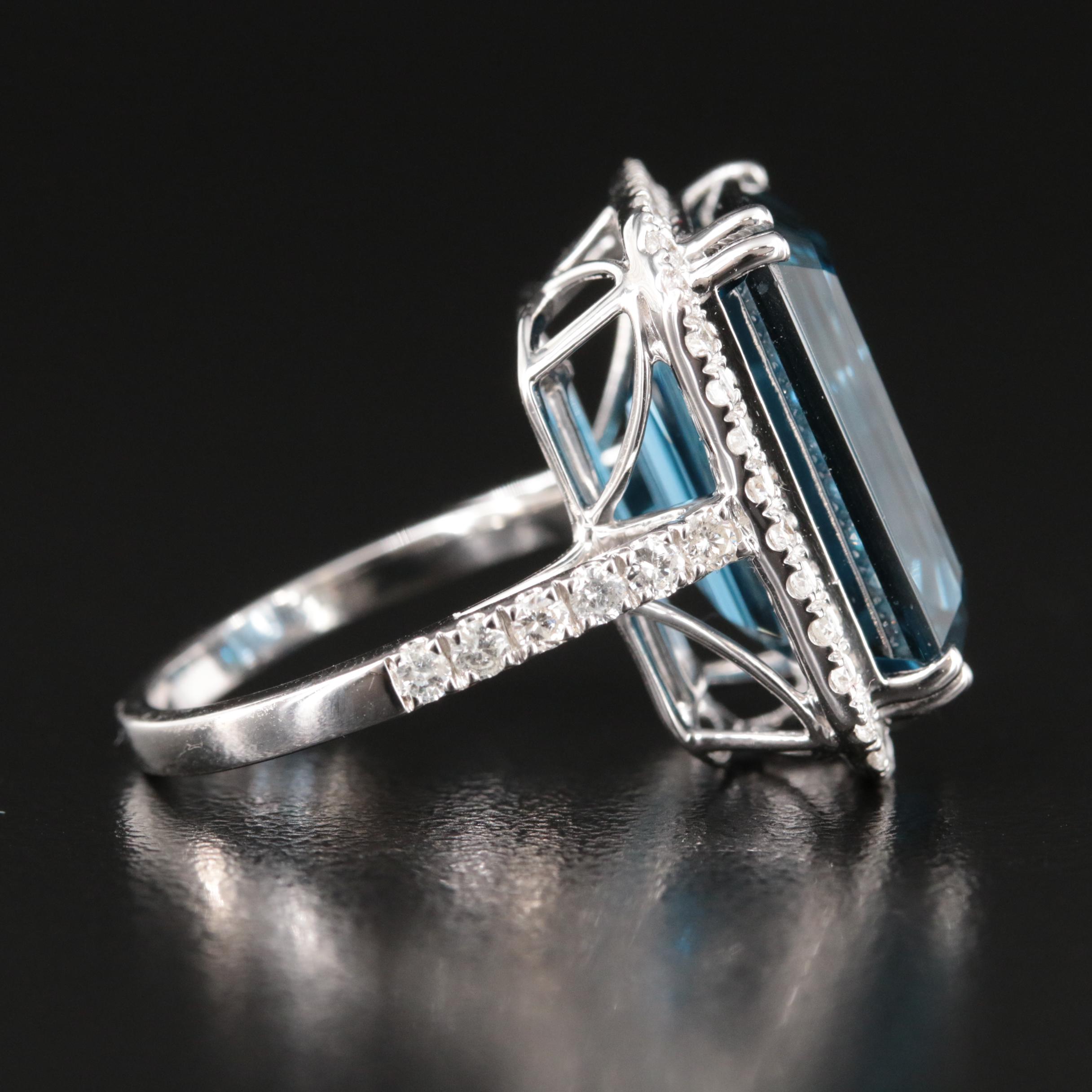 14K 21.18 CT London Blue Topaz and 1.06 CTW Diamond Ring