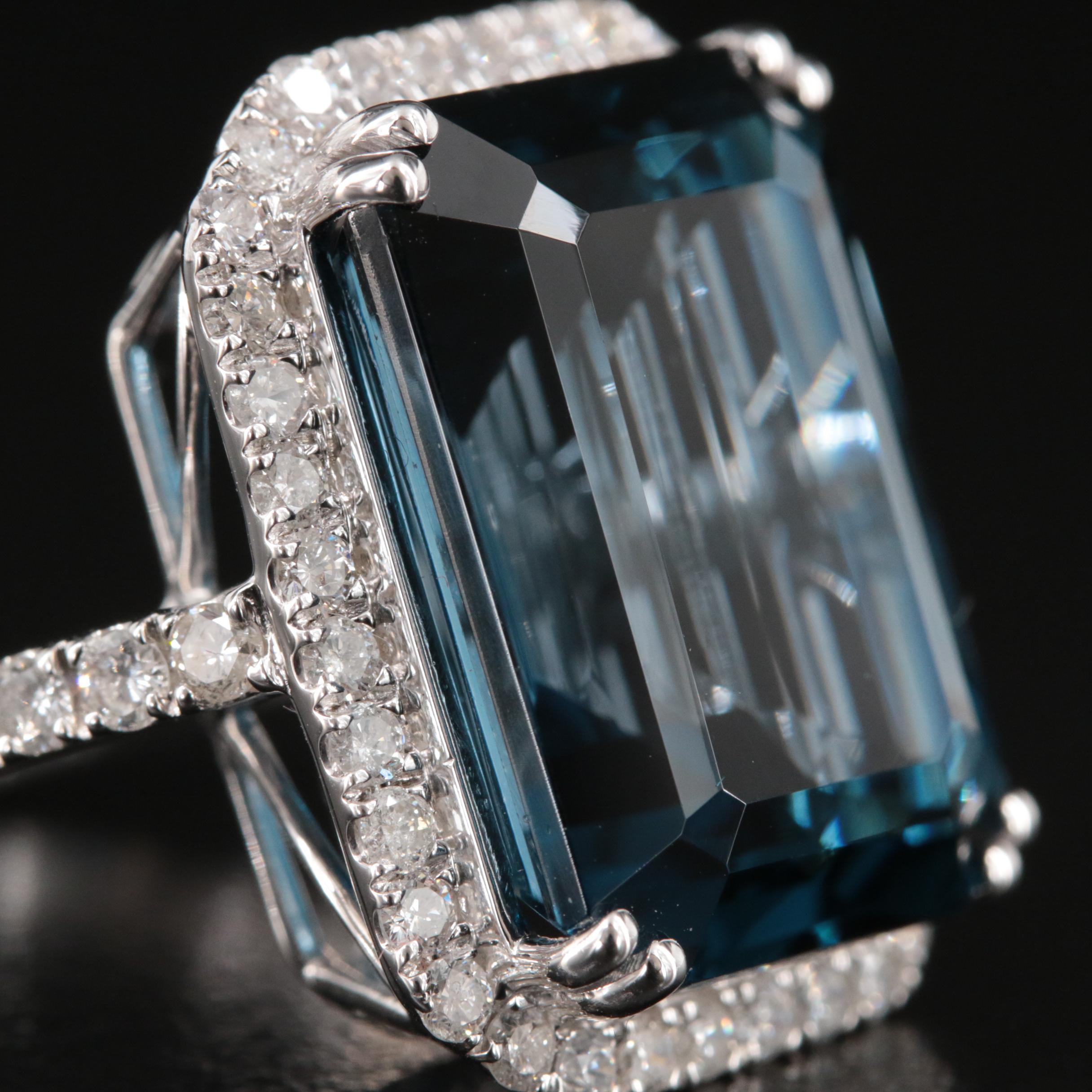 14K 21.18 CT London Blue Topaz and 1.06 CTW Diamond Ring