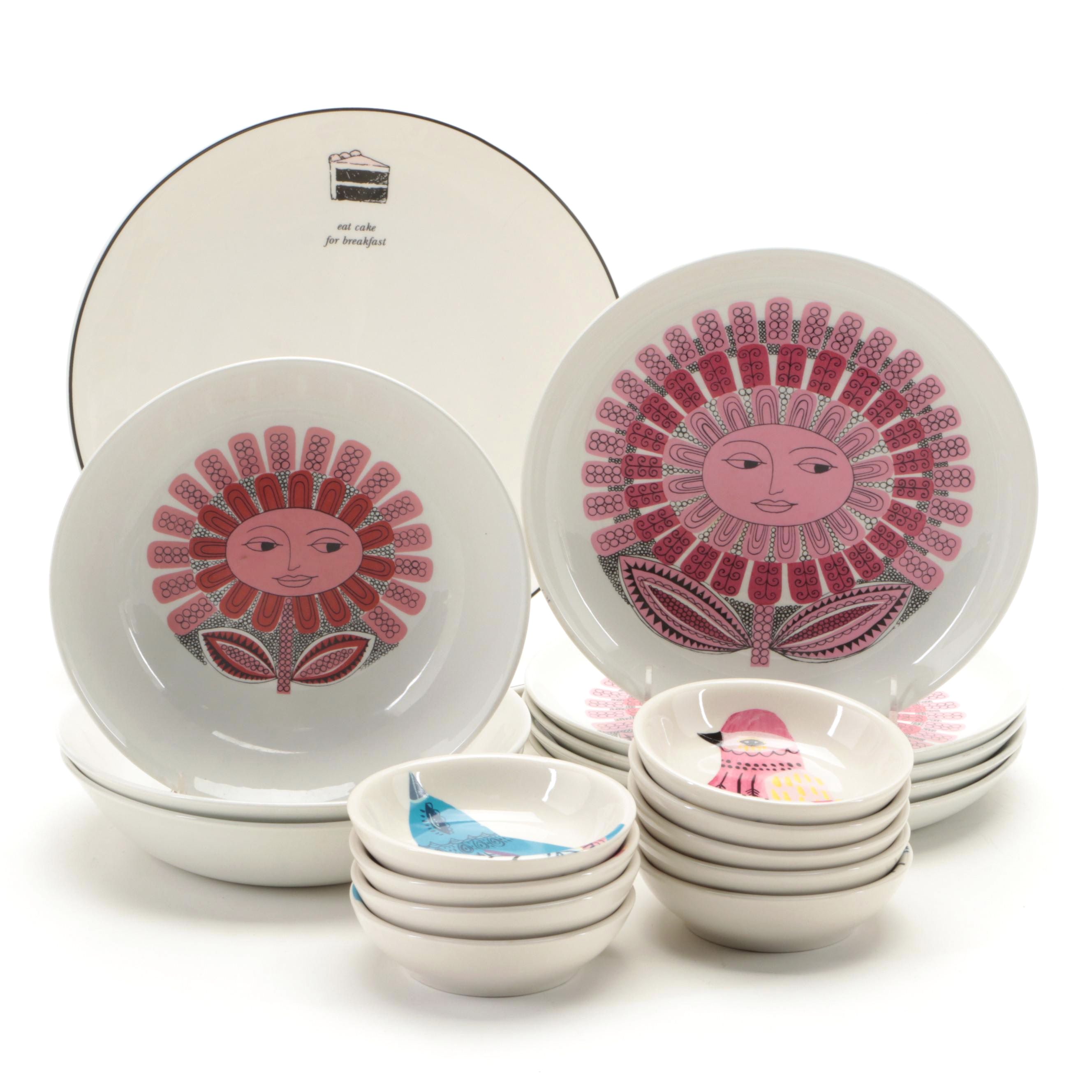 Arabia of Finland Ceramic Daisy Plates with Dessert Plates and Sauce Bowls