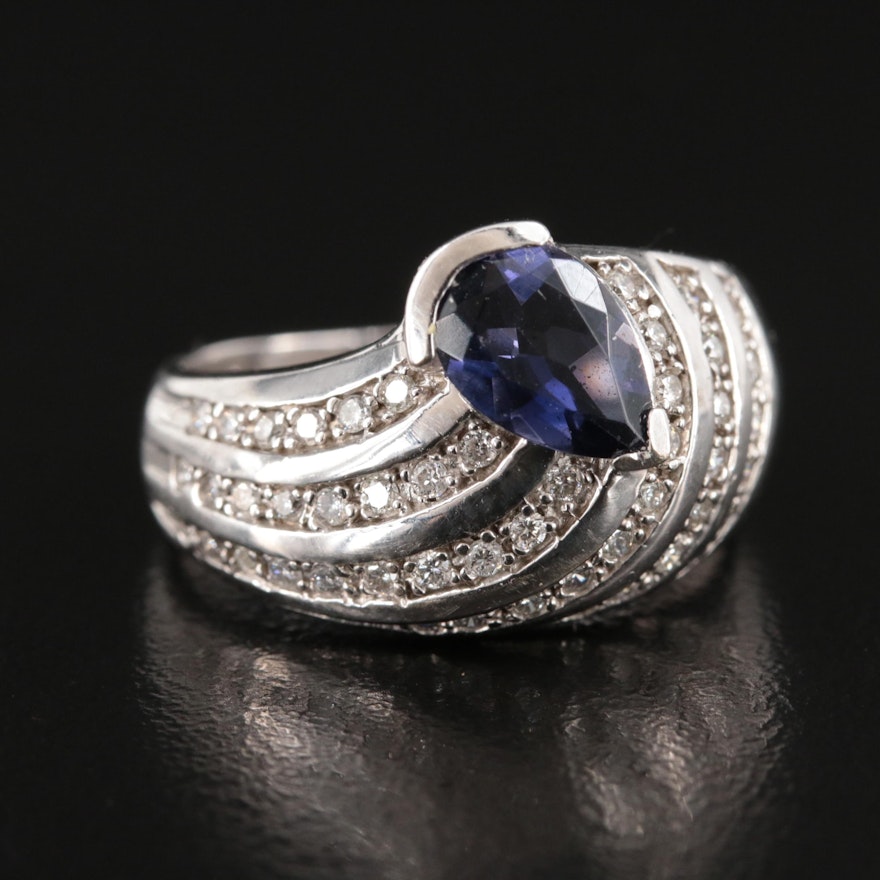 14K Iolite and Diamond Ring