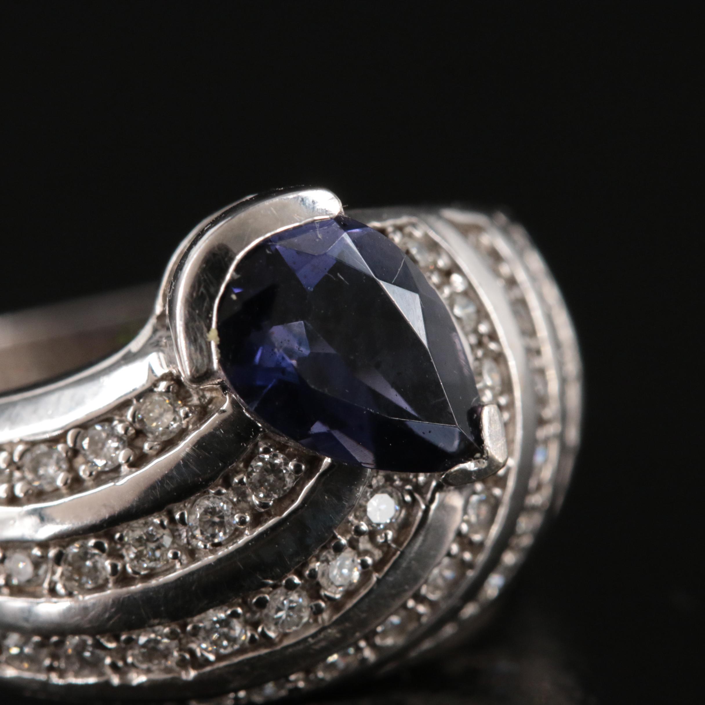 14K Iolite and Diamond Ring