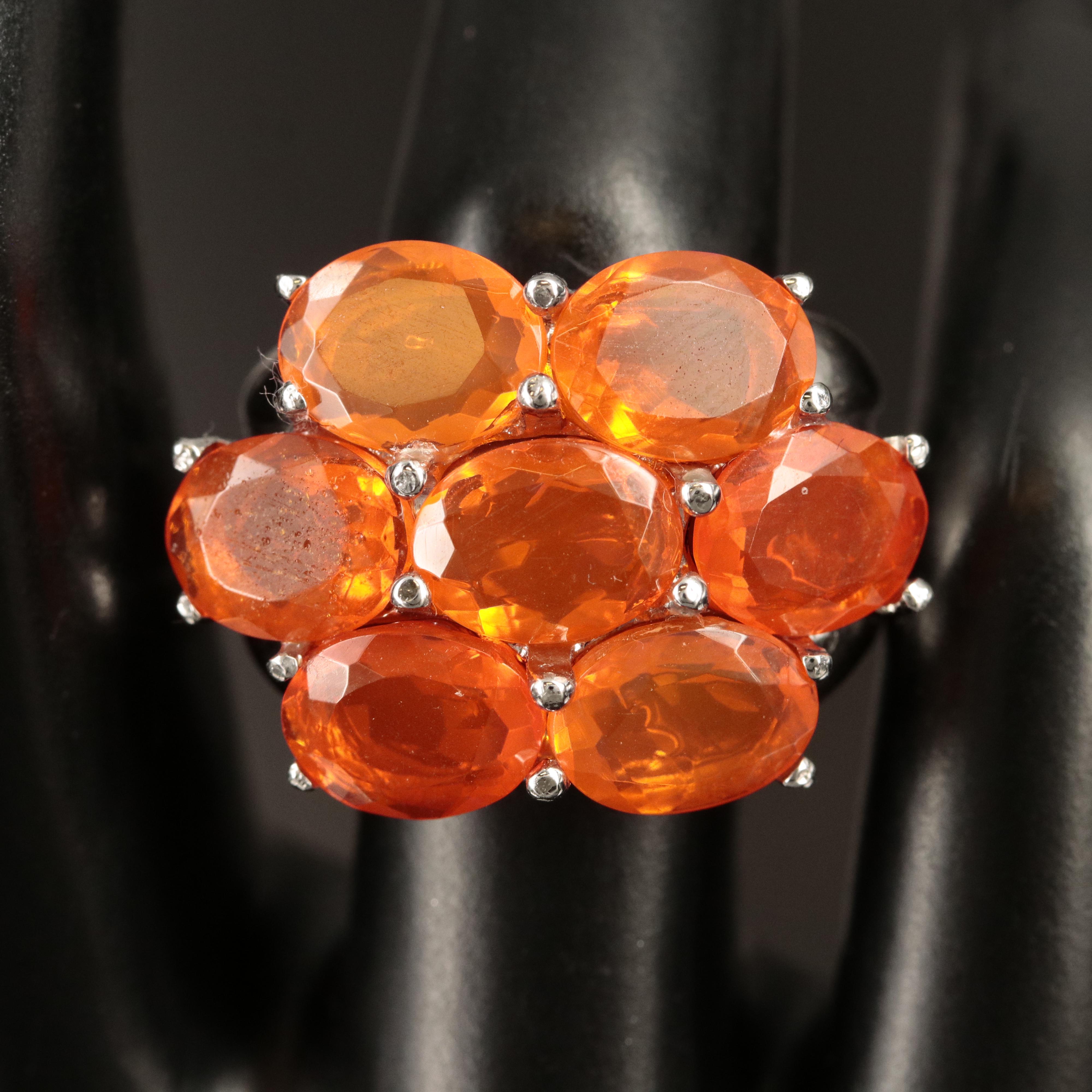 Sterling Fire Opal Cluster Ring