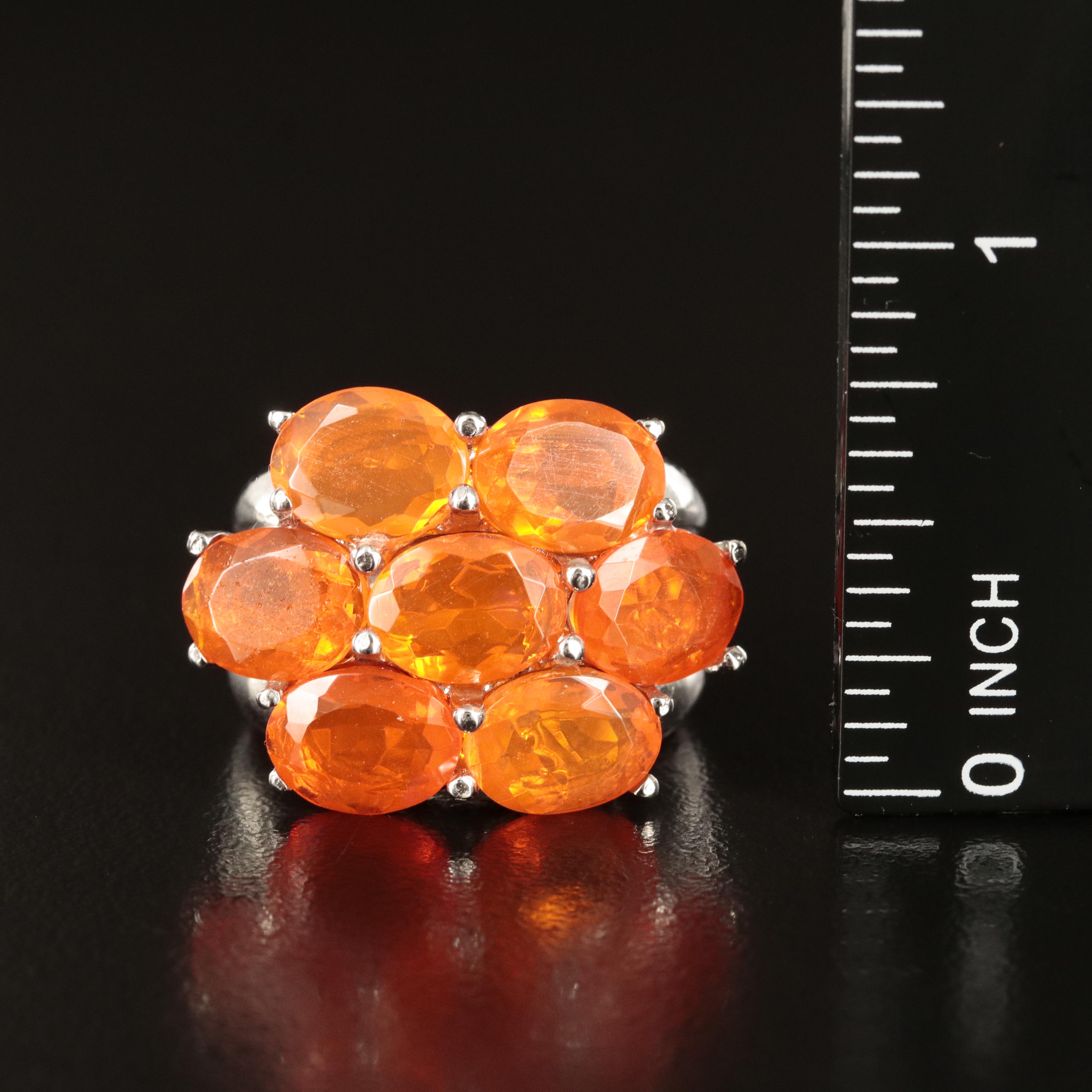 Sterling Fire Opal Cluster Ring