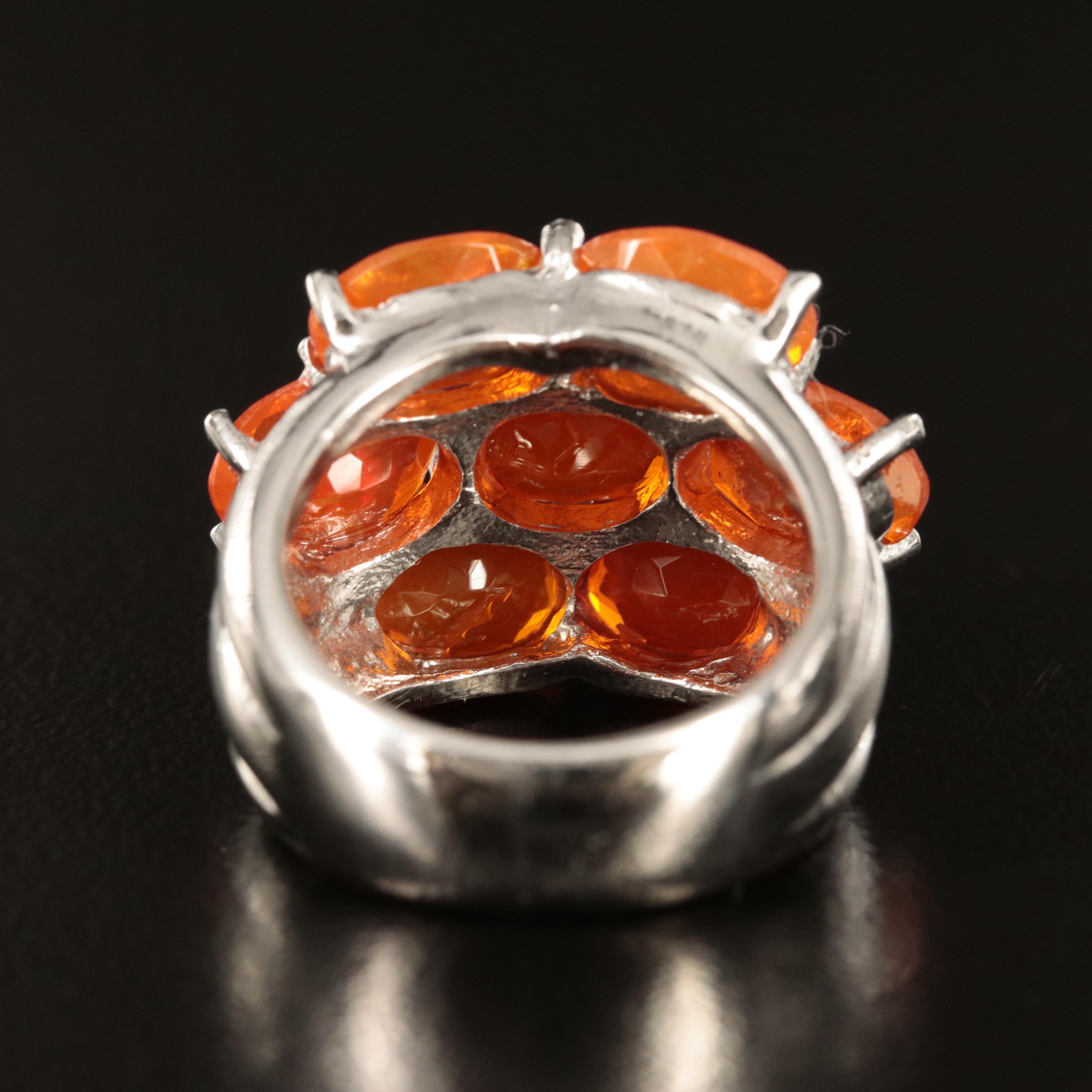 Sterling Fire Opal Cluster Ring
