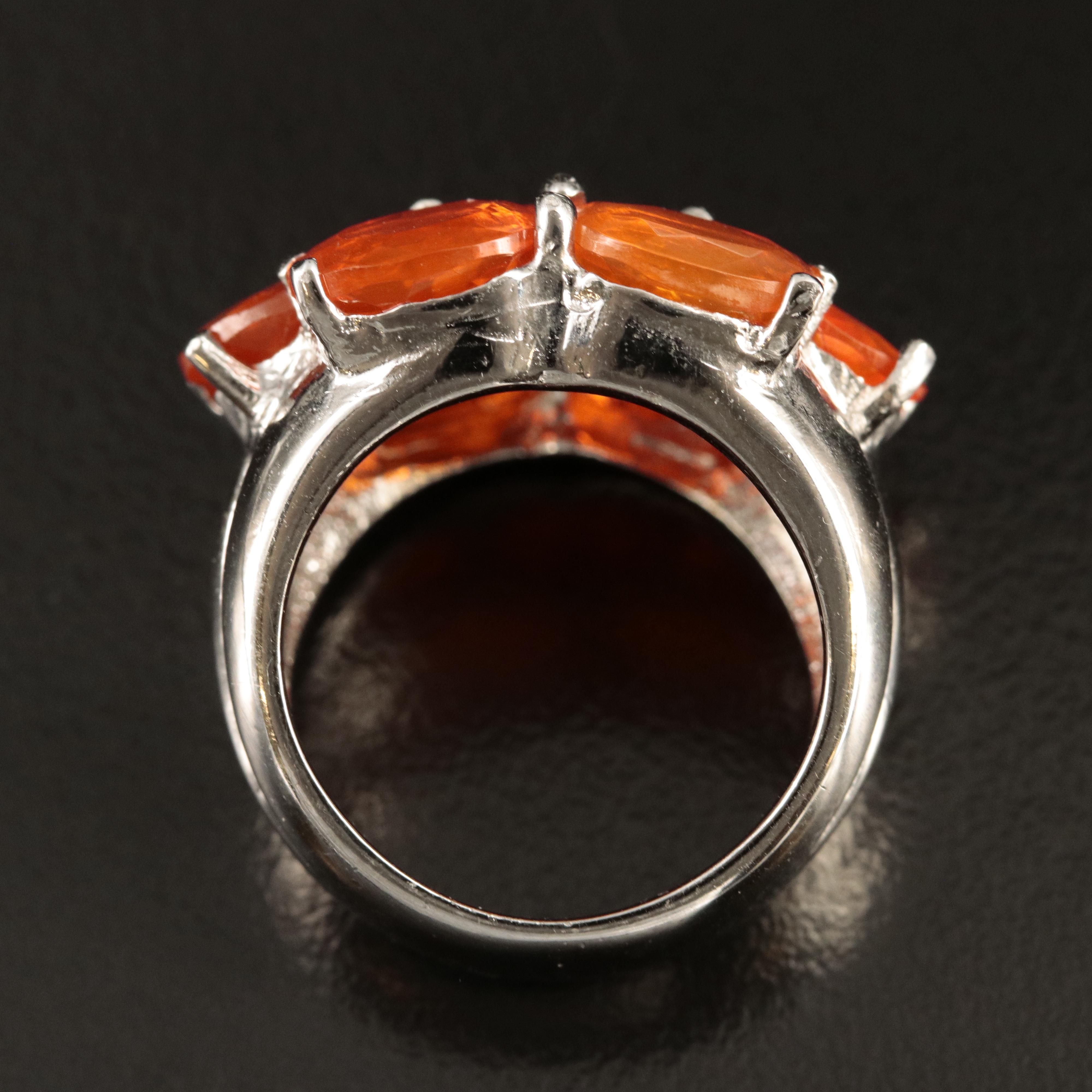 Sterling Fire Opal Cluster Ring