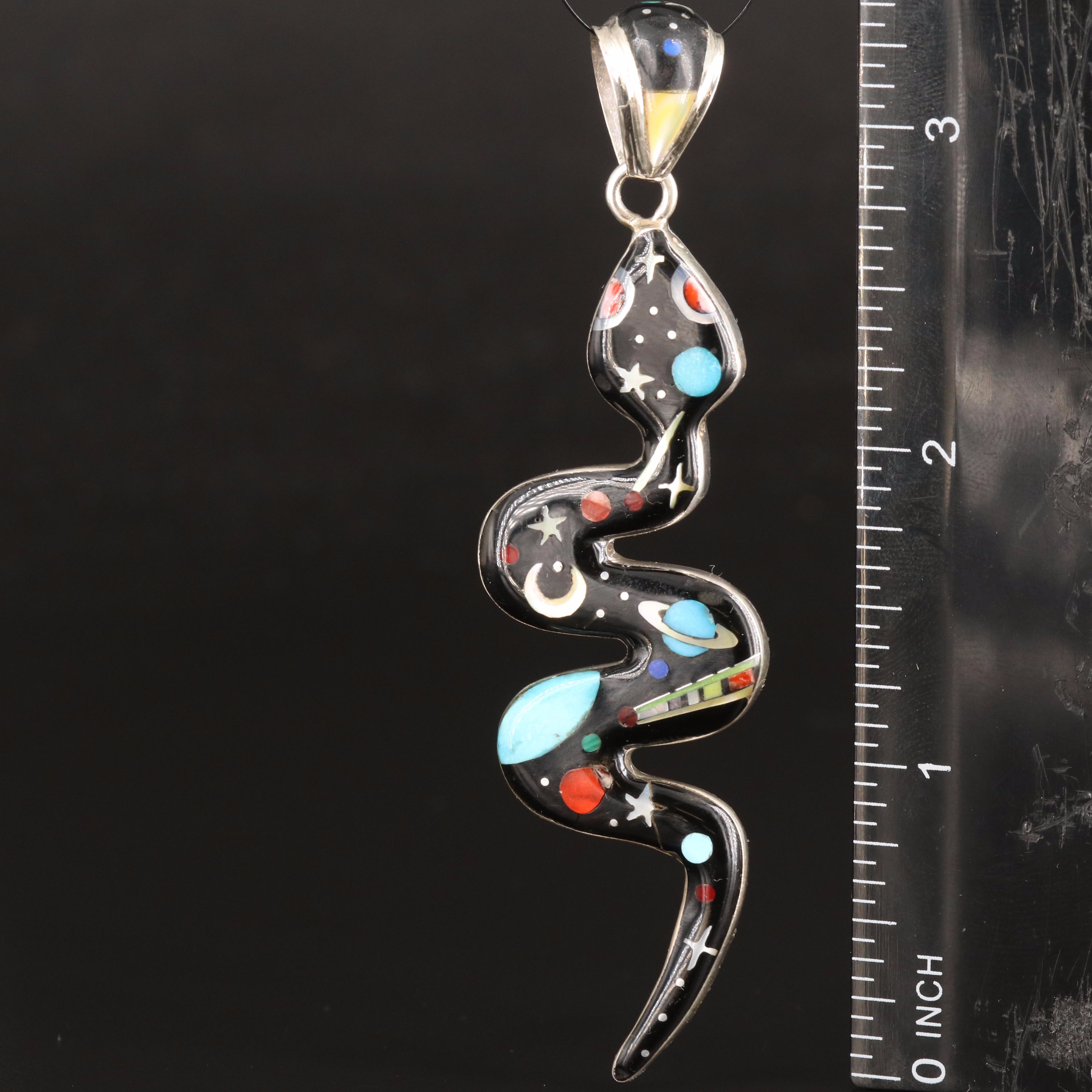 Sterling Turquoise and Gemstone Snake Inlay Pendant