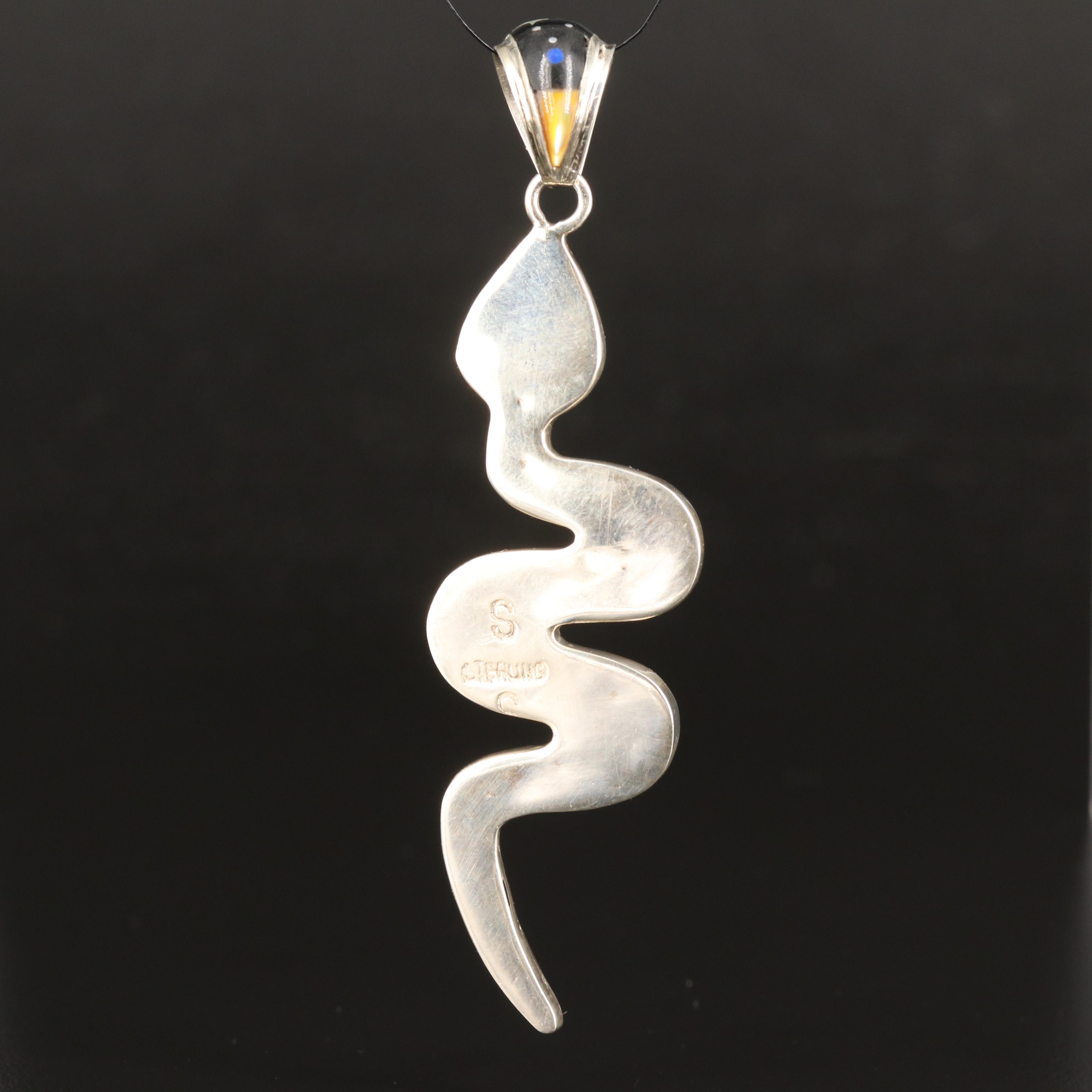 Sterling Turquoise and Gemstone Snake Inlay Pendant