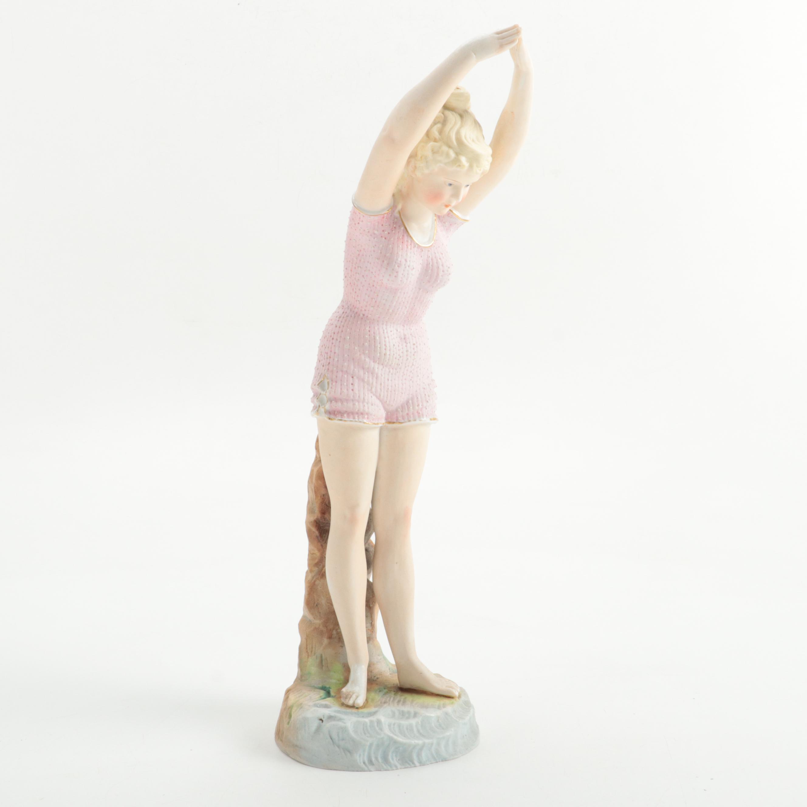Late Victorian Painted Bisque Female Swimmer Figurine