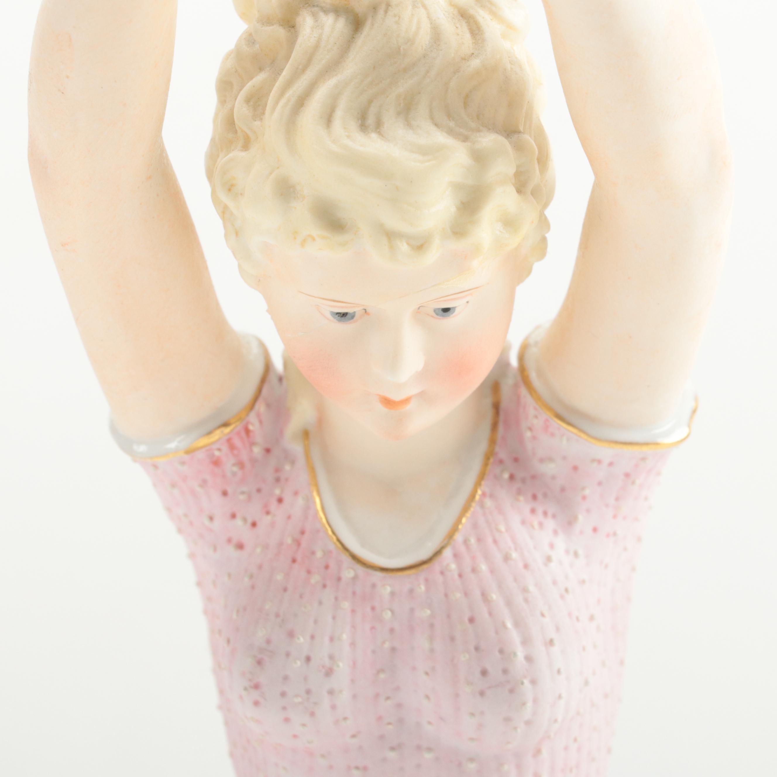 Late Victorian Painted Bisque Female Swimmer Figurine